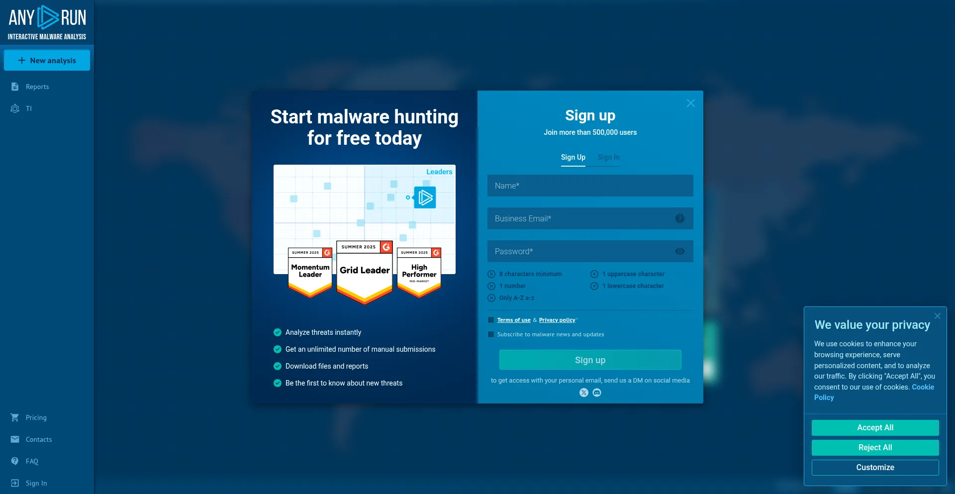 Website screenshot of App.any.run