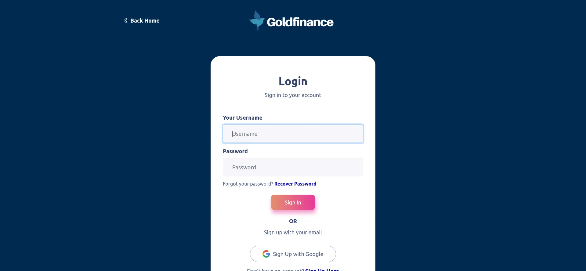 Website screenshot of App.goldfinance.in