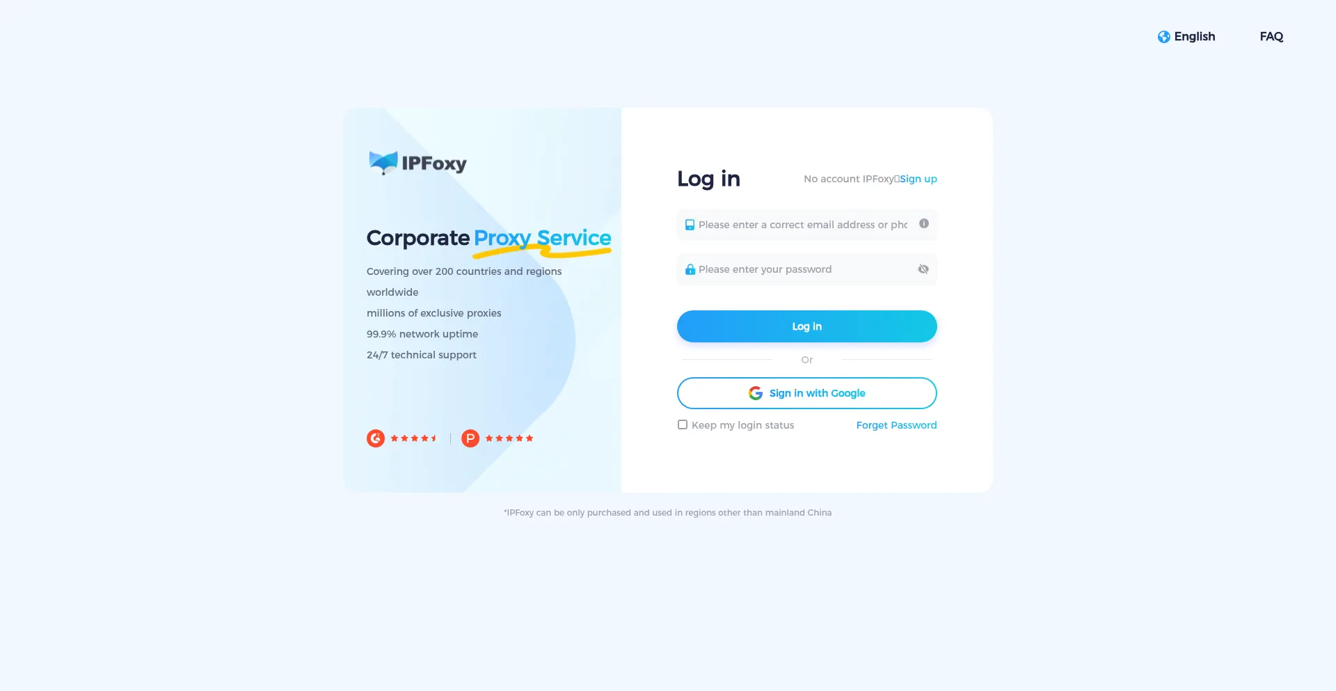 Website screenshot of App.ipfoxy.com