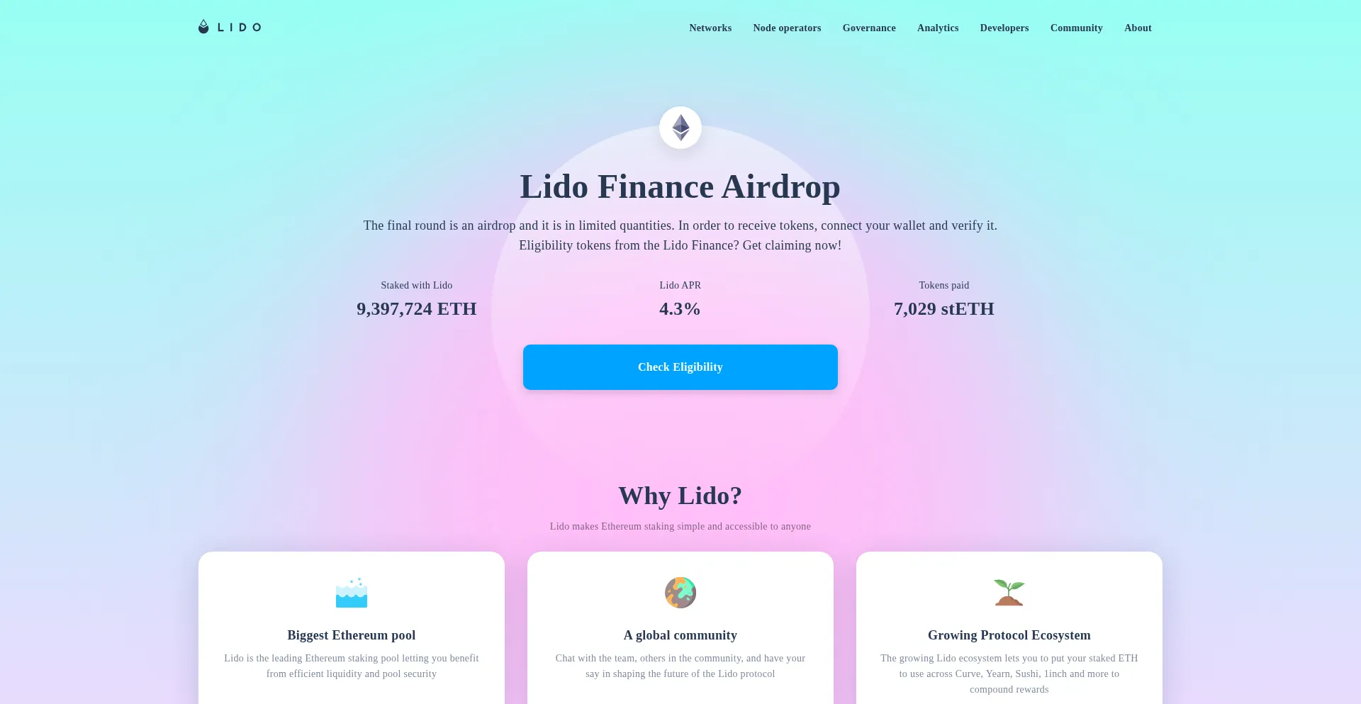 Website screenshot of App.ldo-steth.com