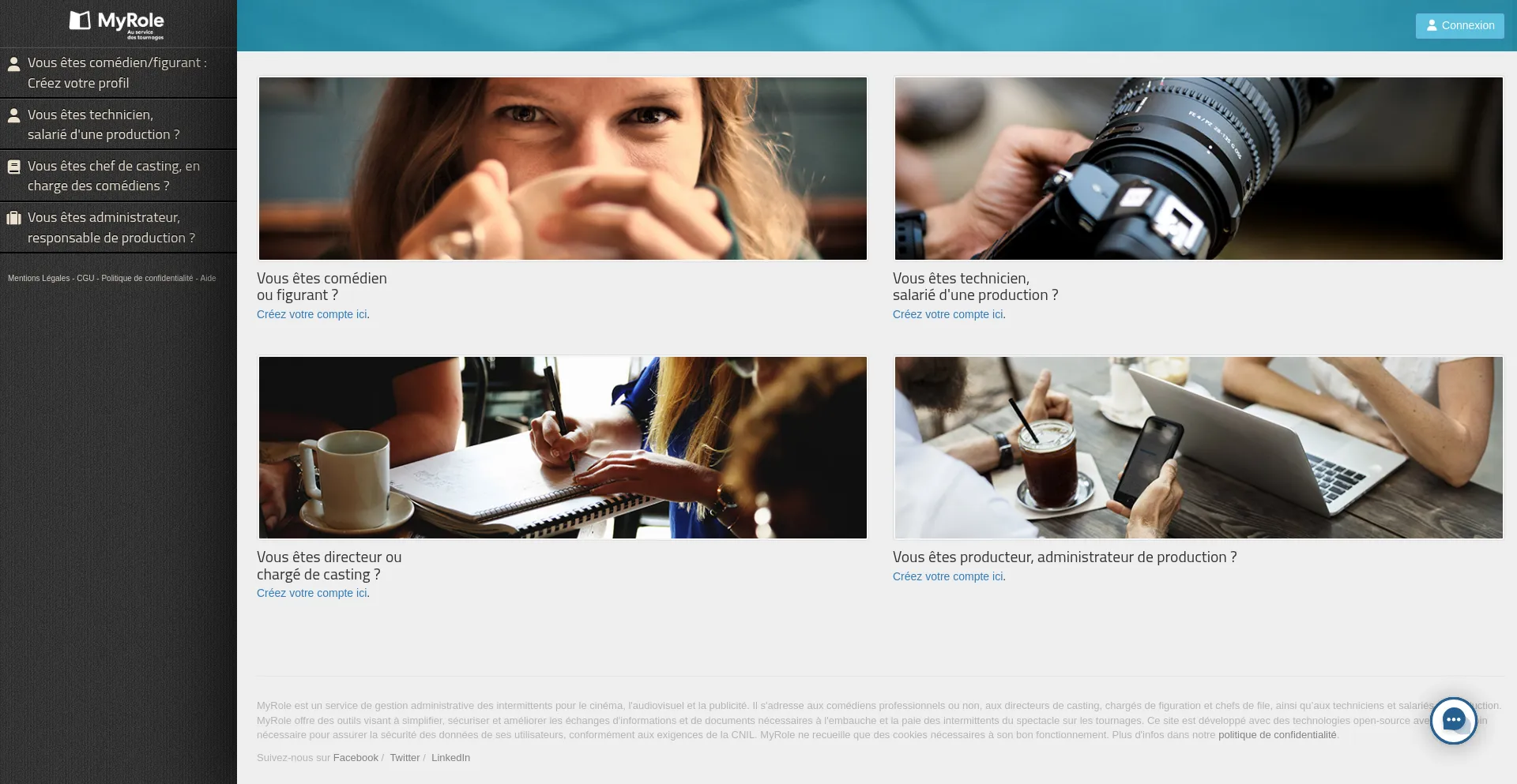 Website screenshot of App.myrole.fr