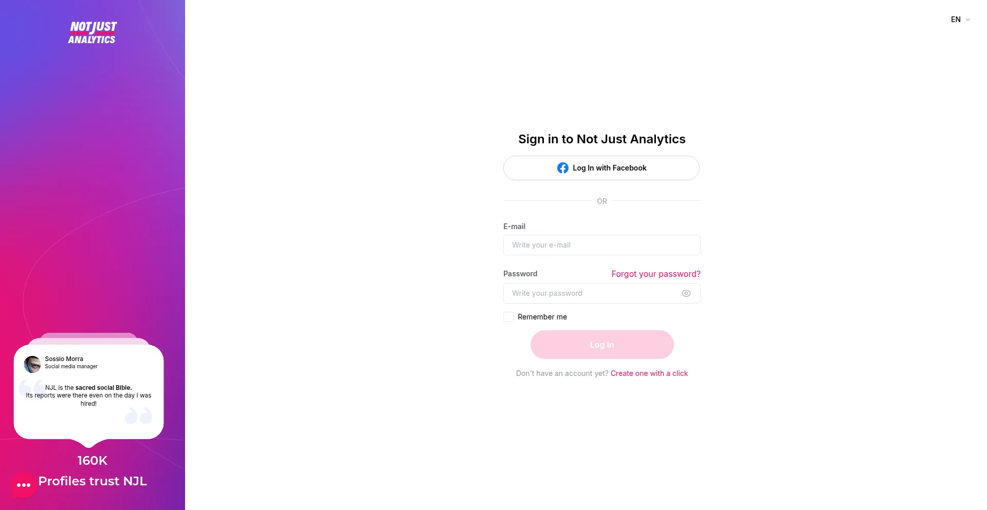 Website screenshot of App.notjustanalytics.com