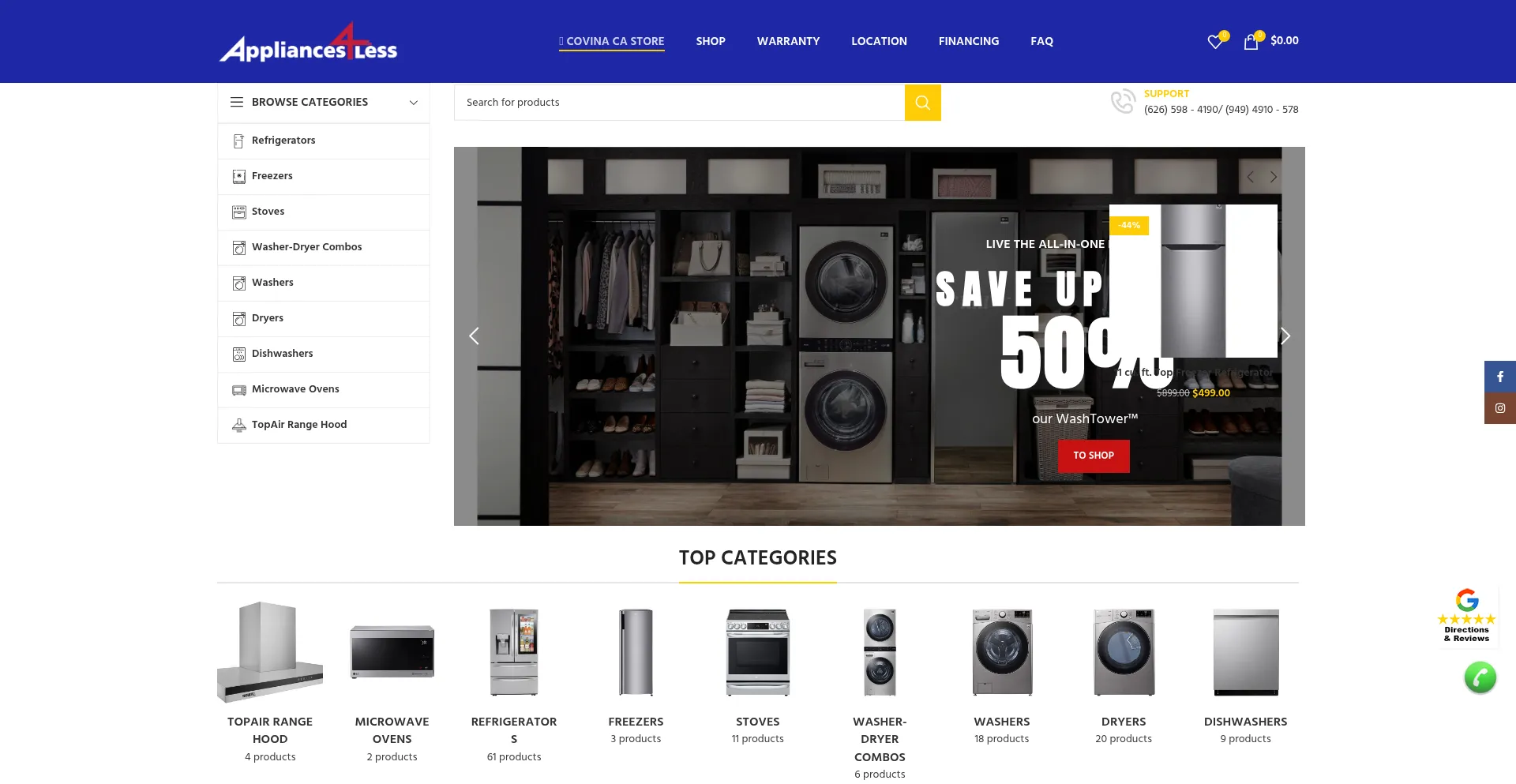 Website screenshot of Appliancestorecovina.com