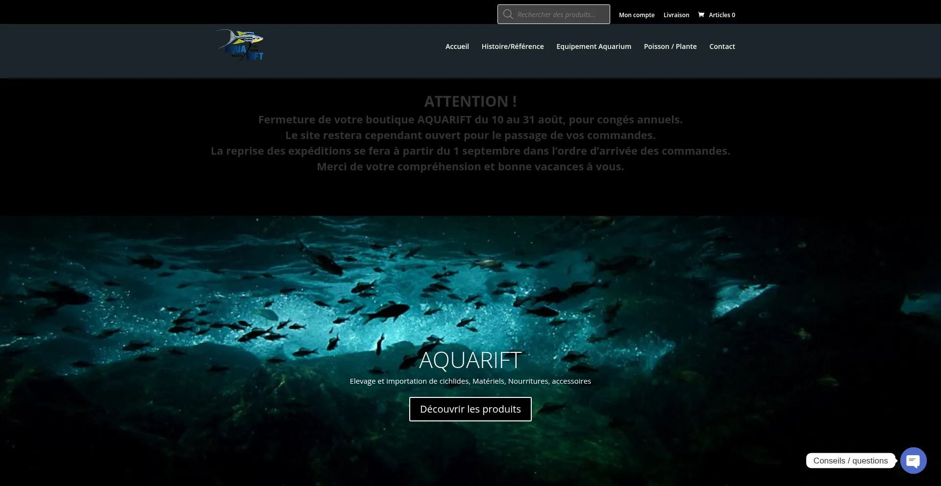 Website screenshot of Aquarift.fr