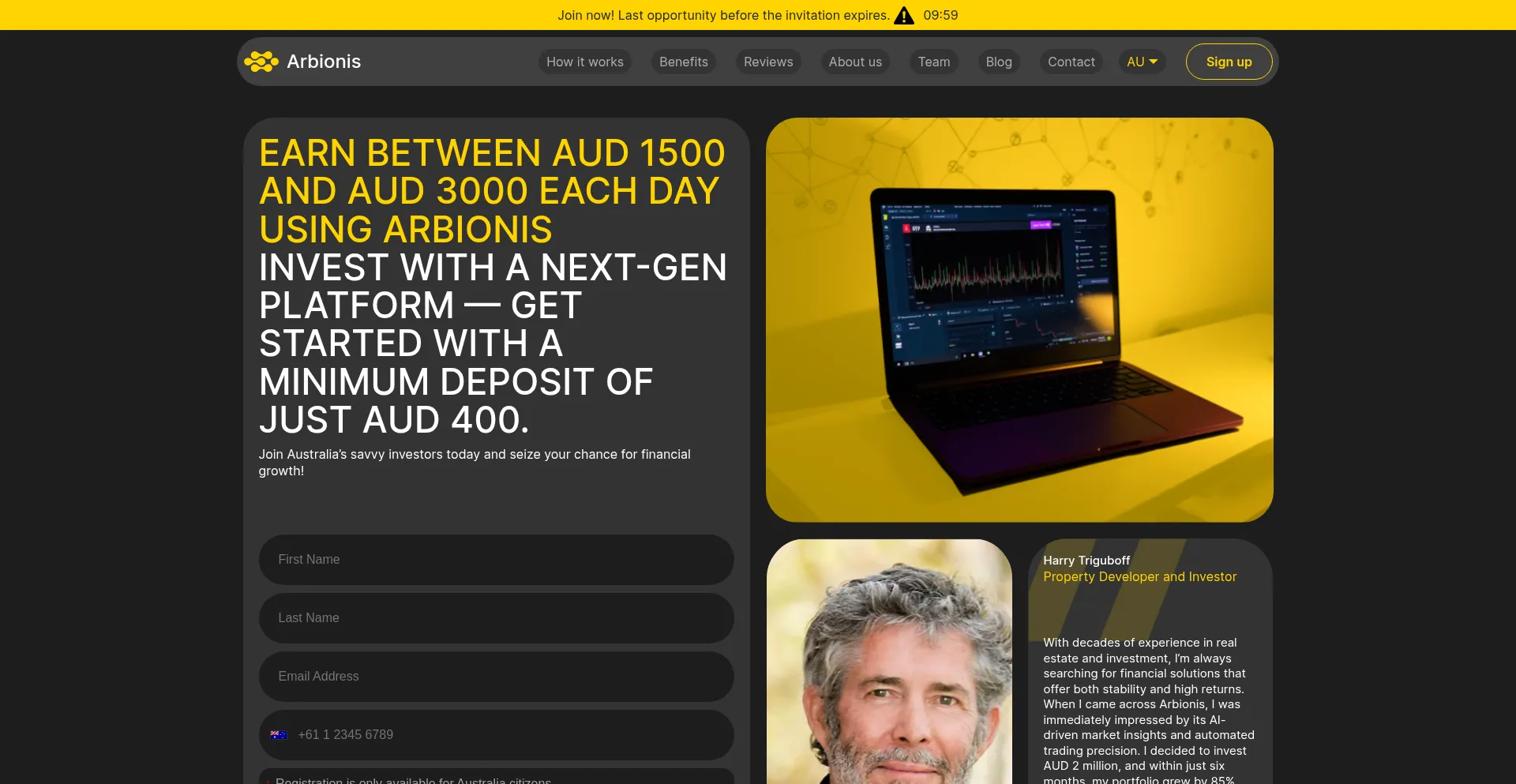Website screenshot of Arbionis-au.com