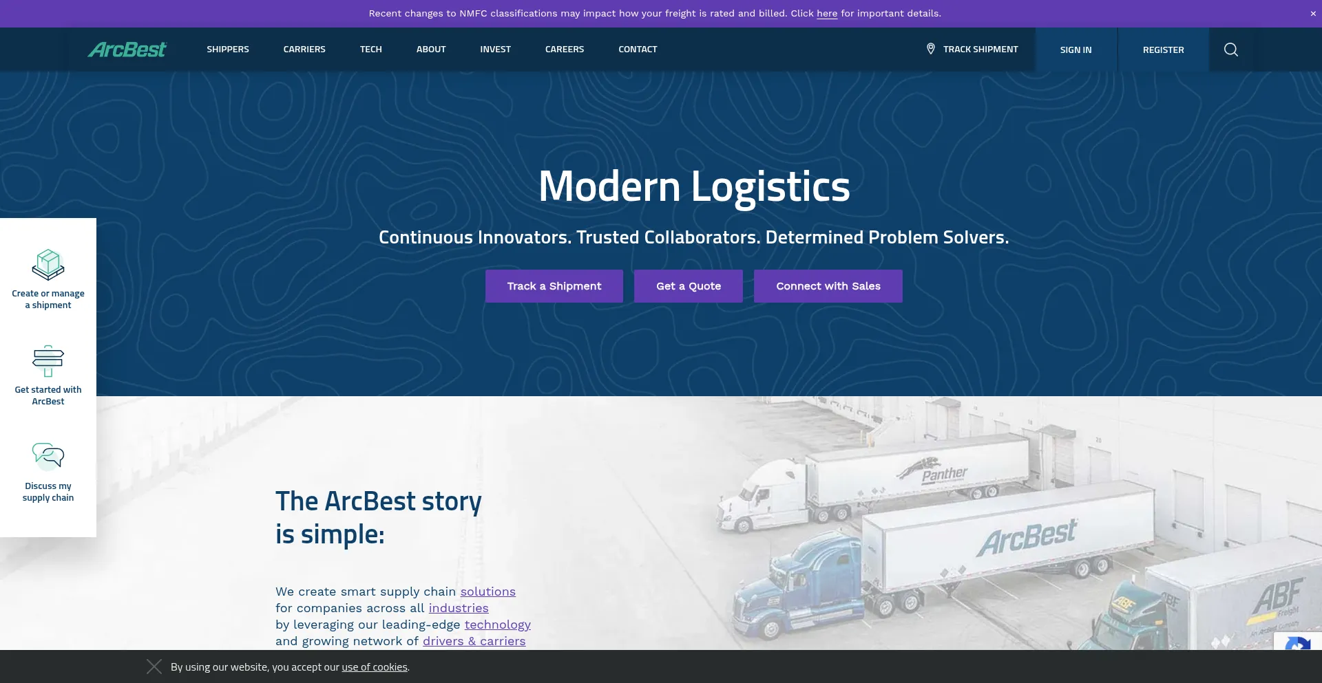 Website screenshot of Arcb.com