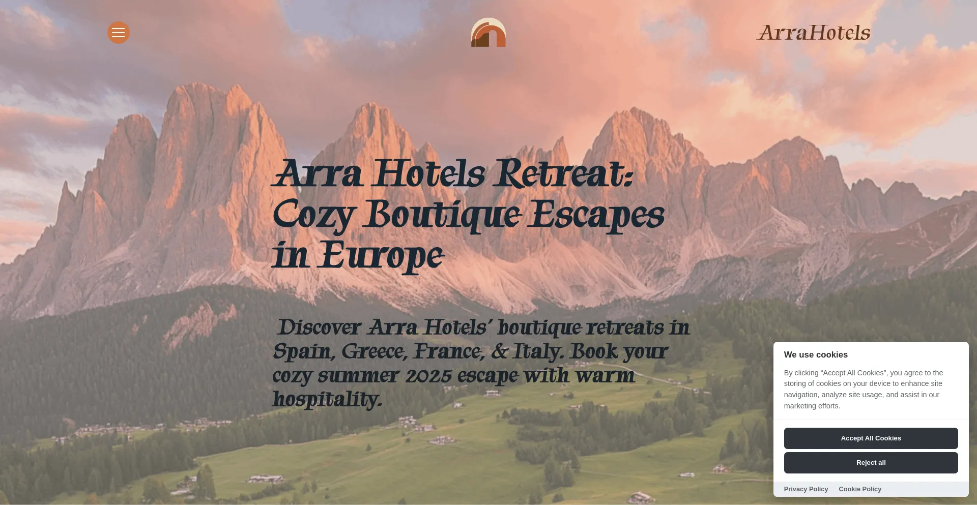Website screenshot of Arrahotels.com