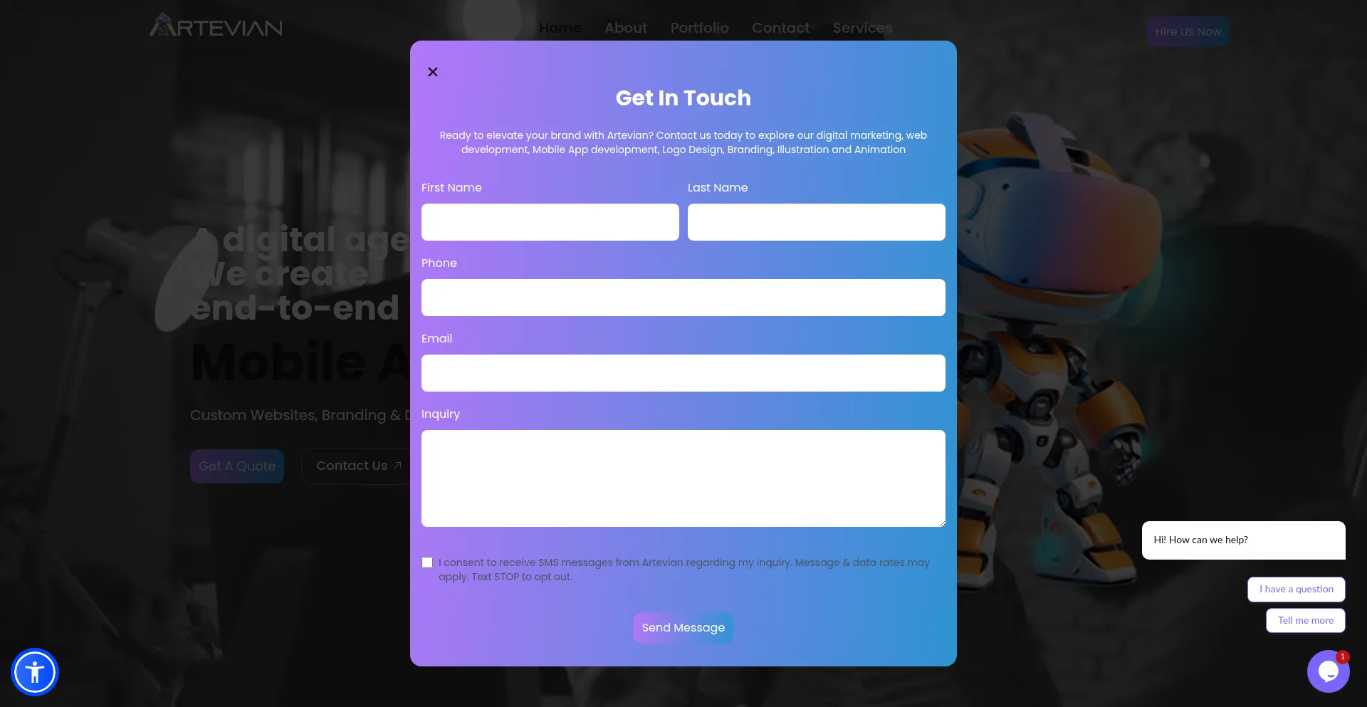 Website screenshot of Artevian.com