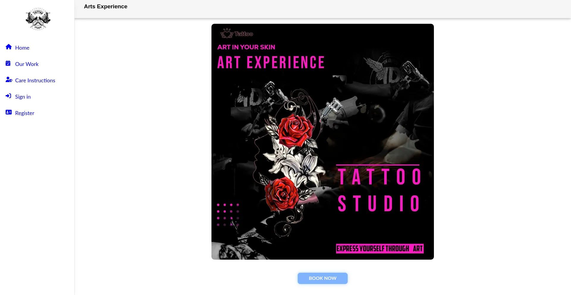 Website screenshot of Artexperiencetattoo.com