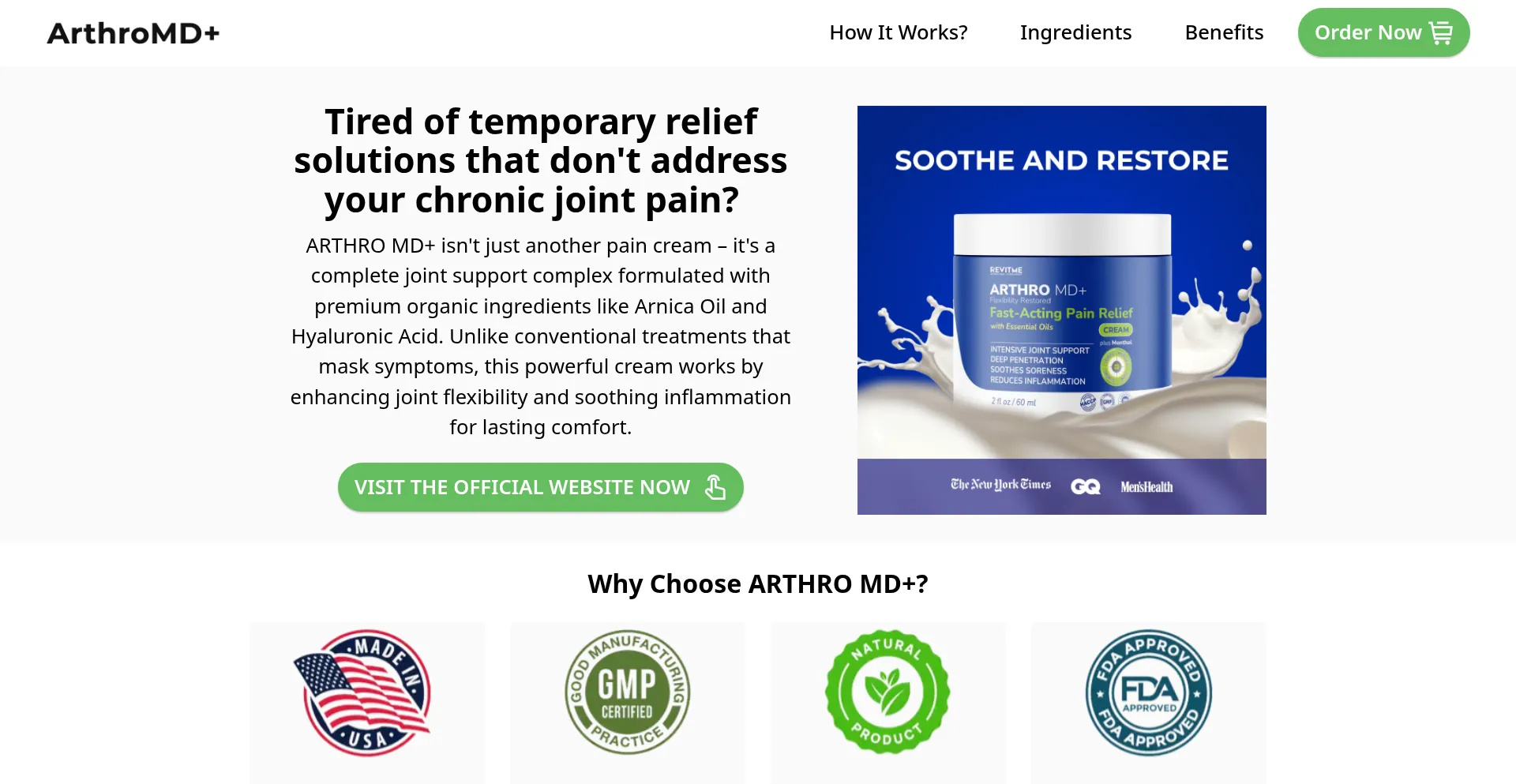 Website screenshot of Arthro-md.com