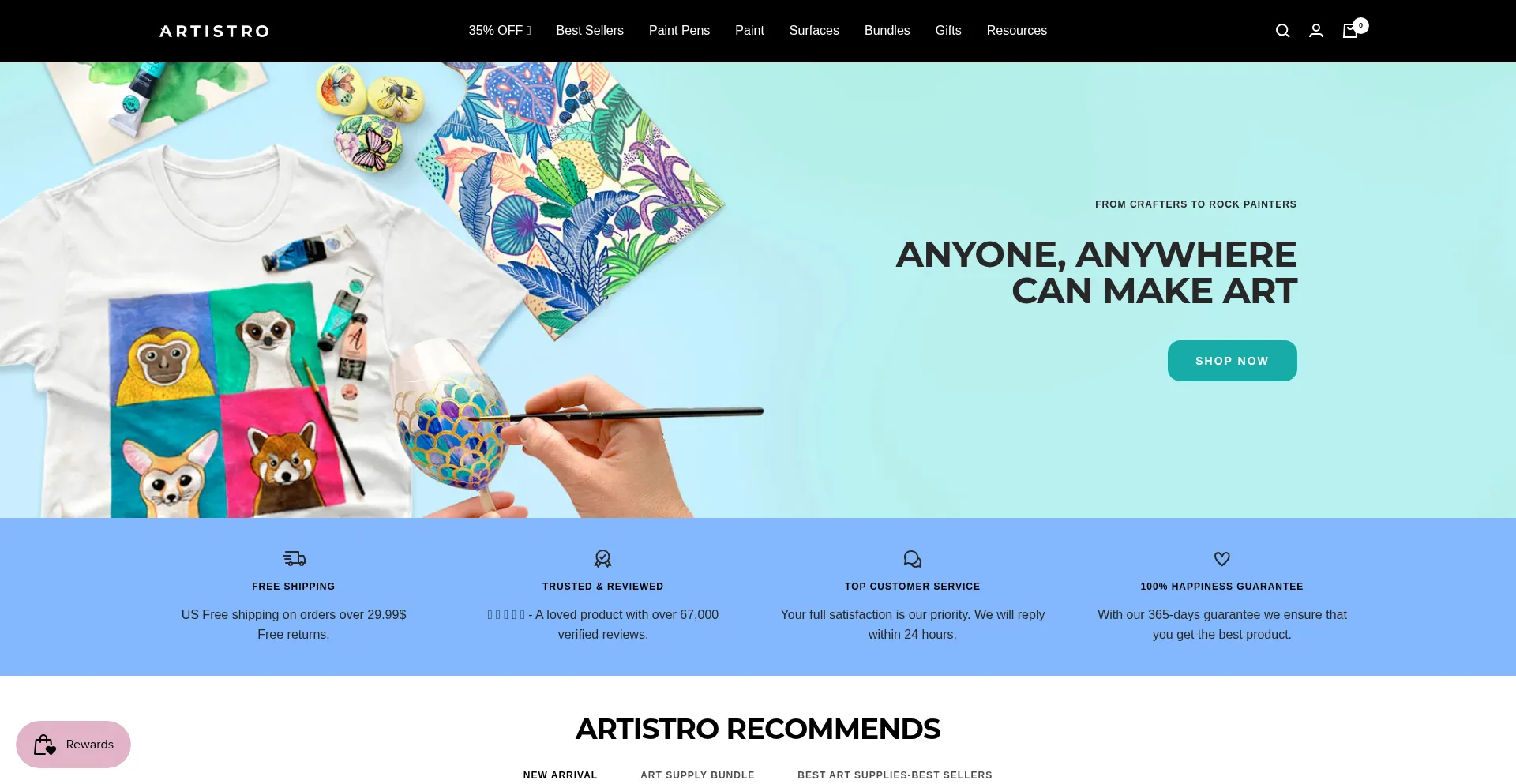 Website screenshot of Artistro.com