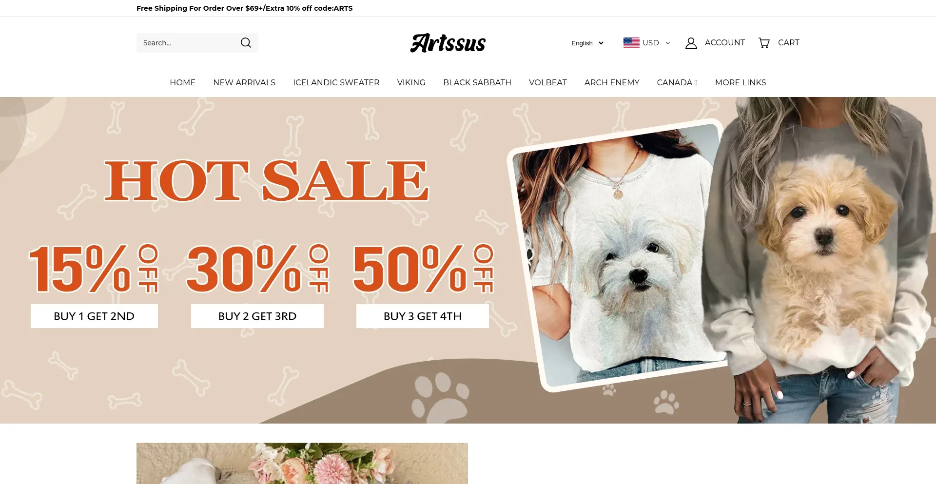 Website screenshot of Artssus.com
