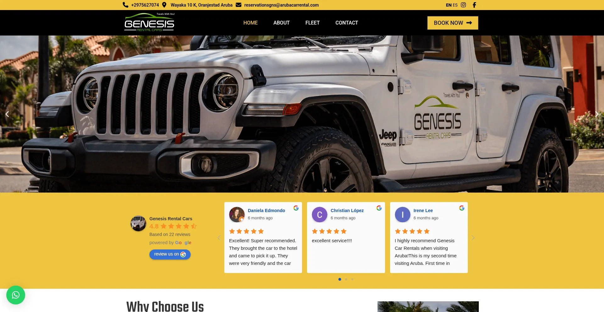 Website screenshot of Arubacarrental.com