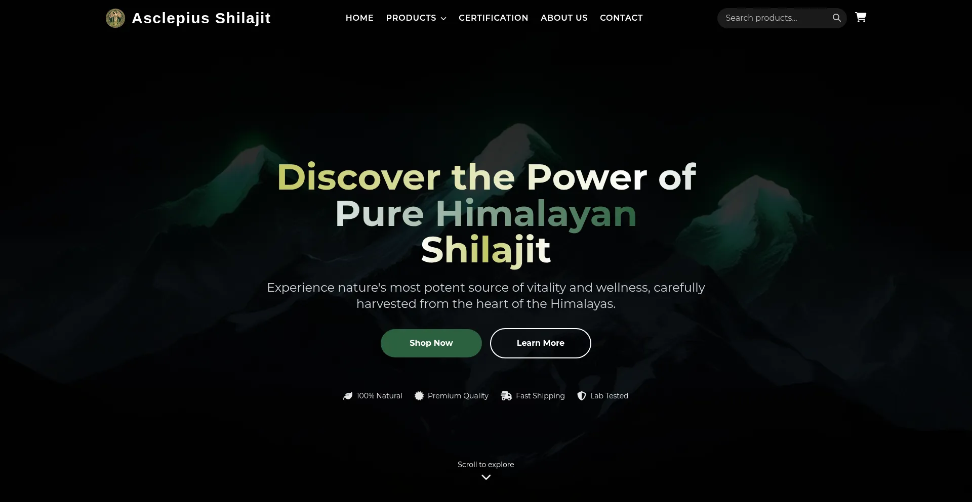 Website screenshot of Asclepius-shilajit.com