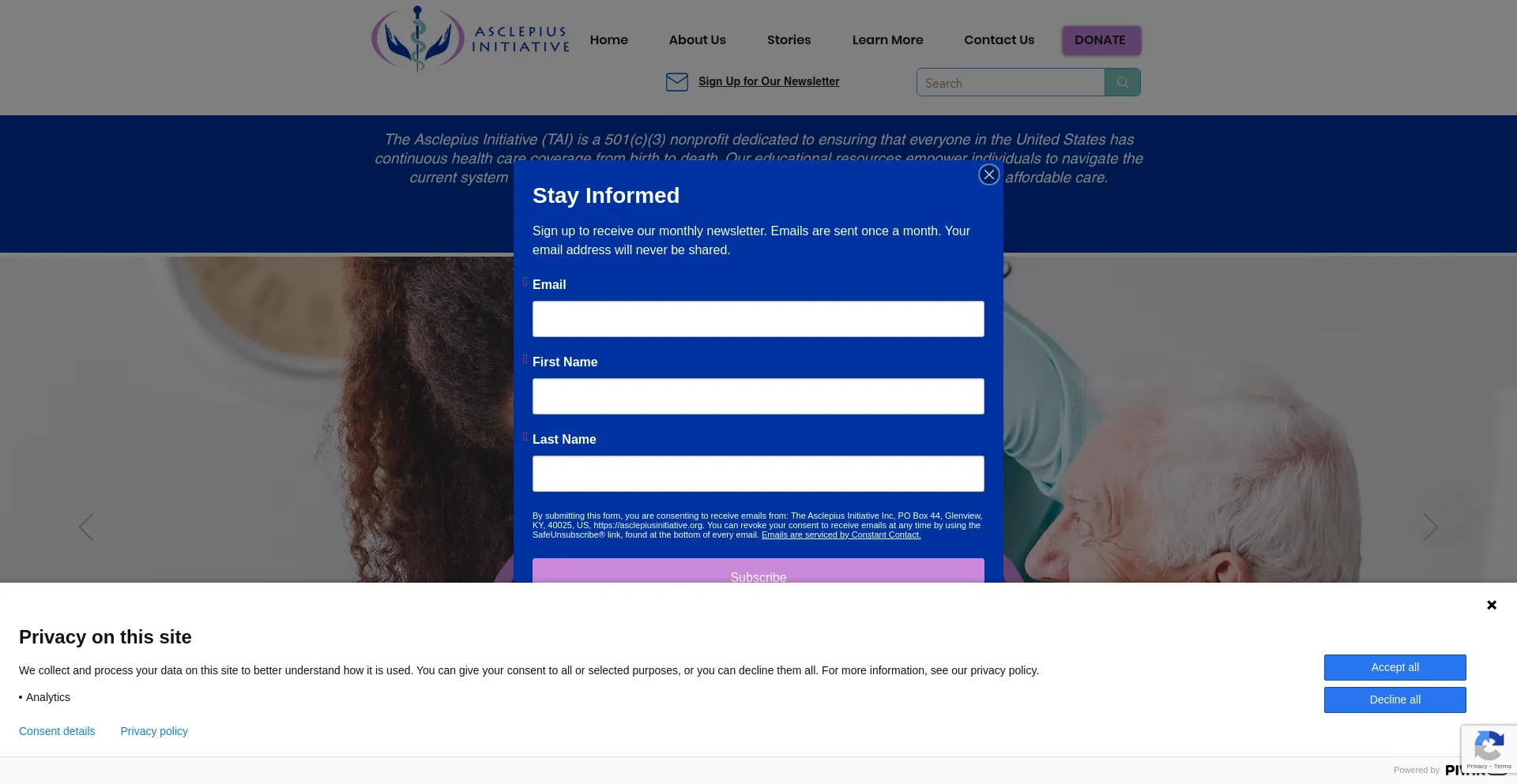 Website screenshot of Asclepiusinitiative.org