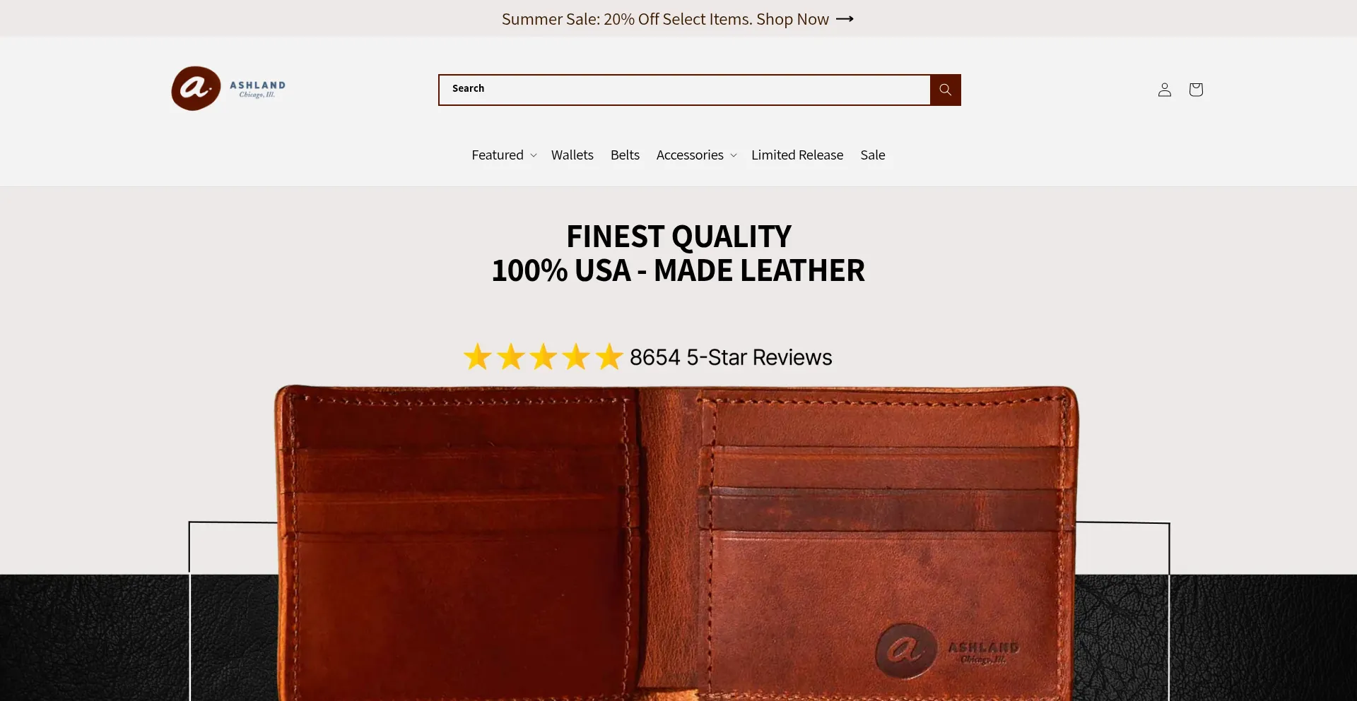 Website screenshot of Ashlandleather.com