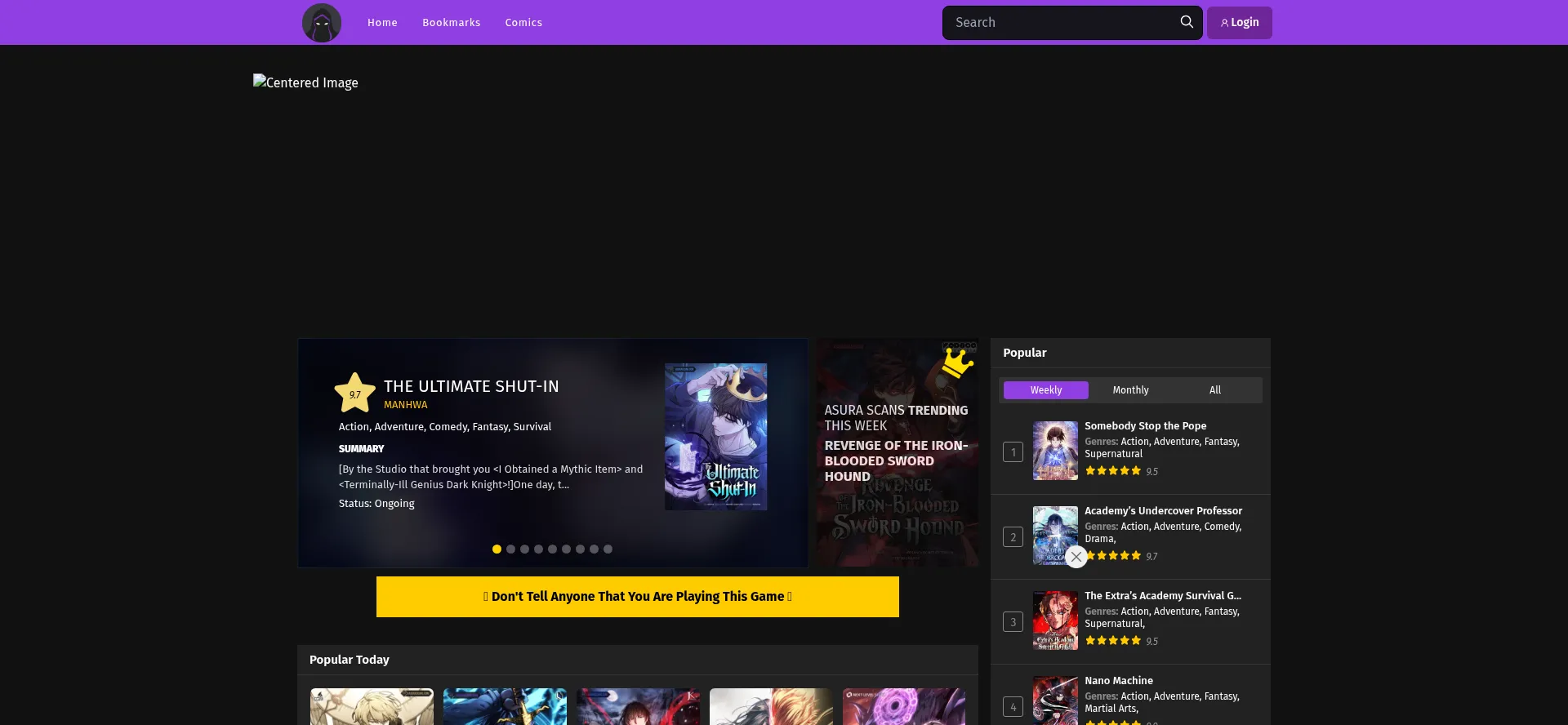 Website screenshot of Asuracomic.net