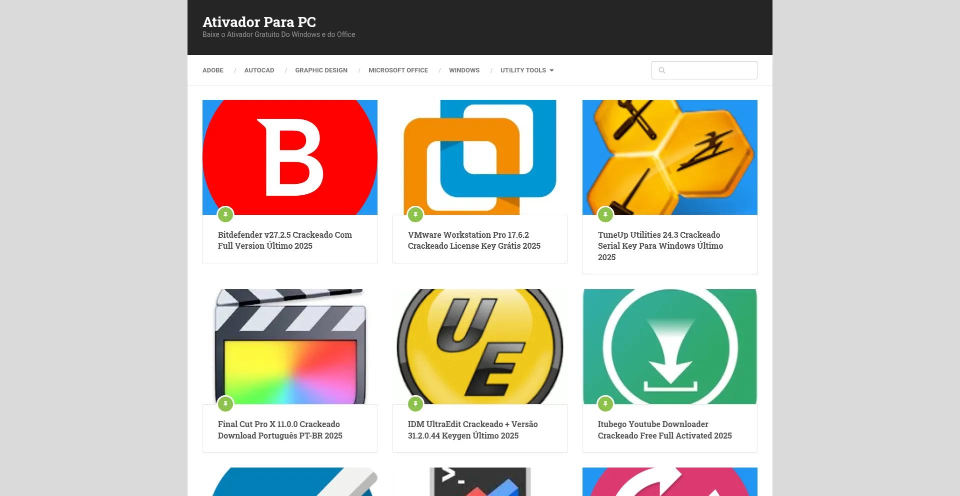 Website screenshot of Ativadorparapc.com