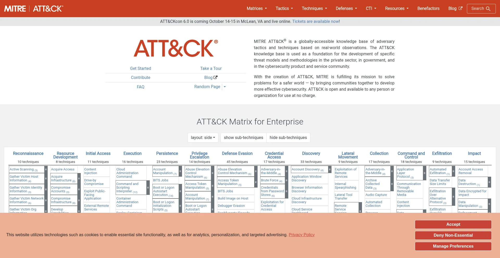 Website screenshot of Attack.mitre.org