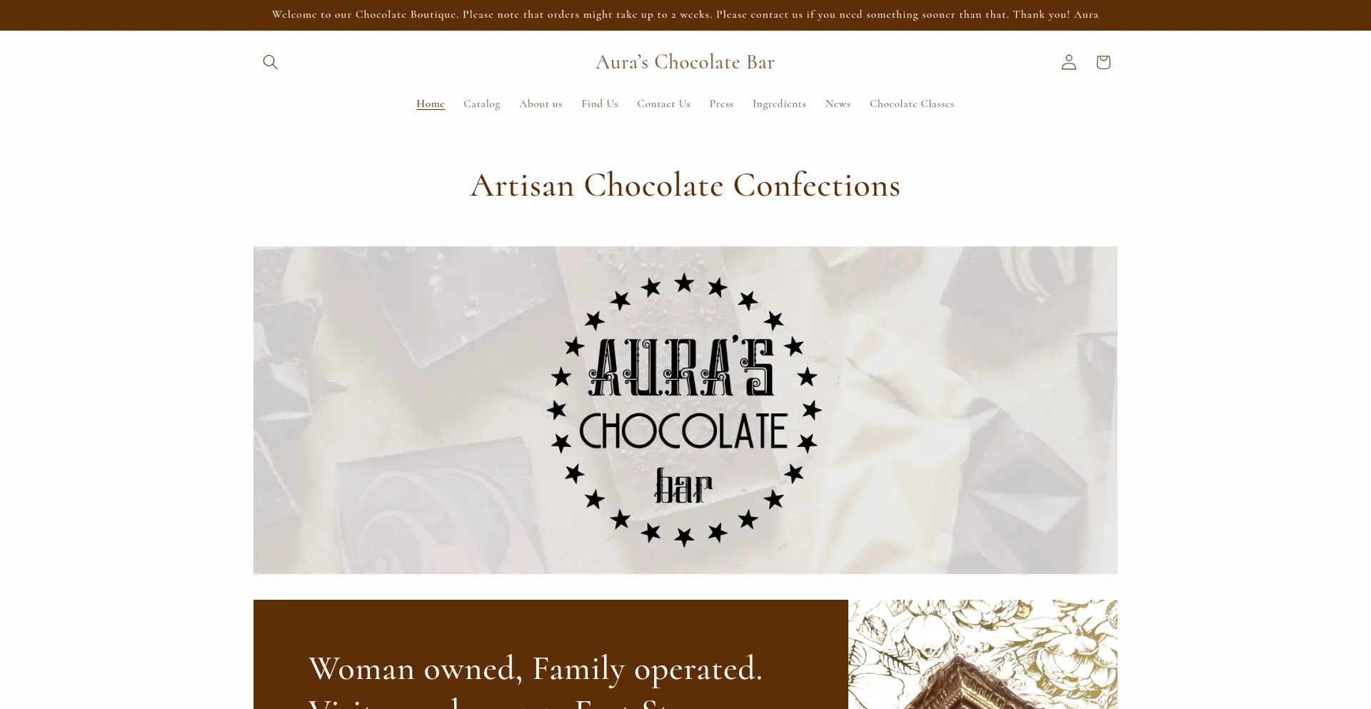 Website screenshot of Auraschocolatebar.com