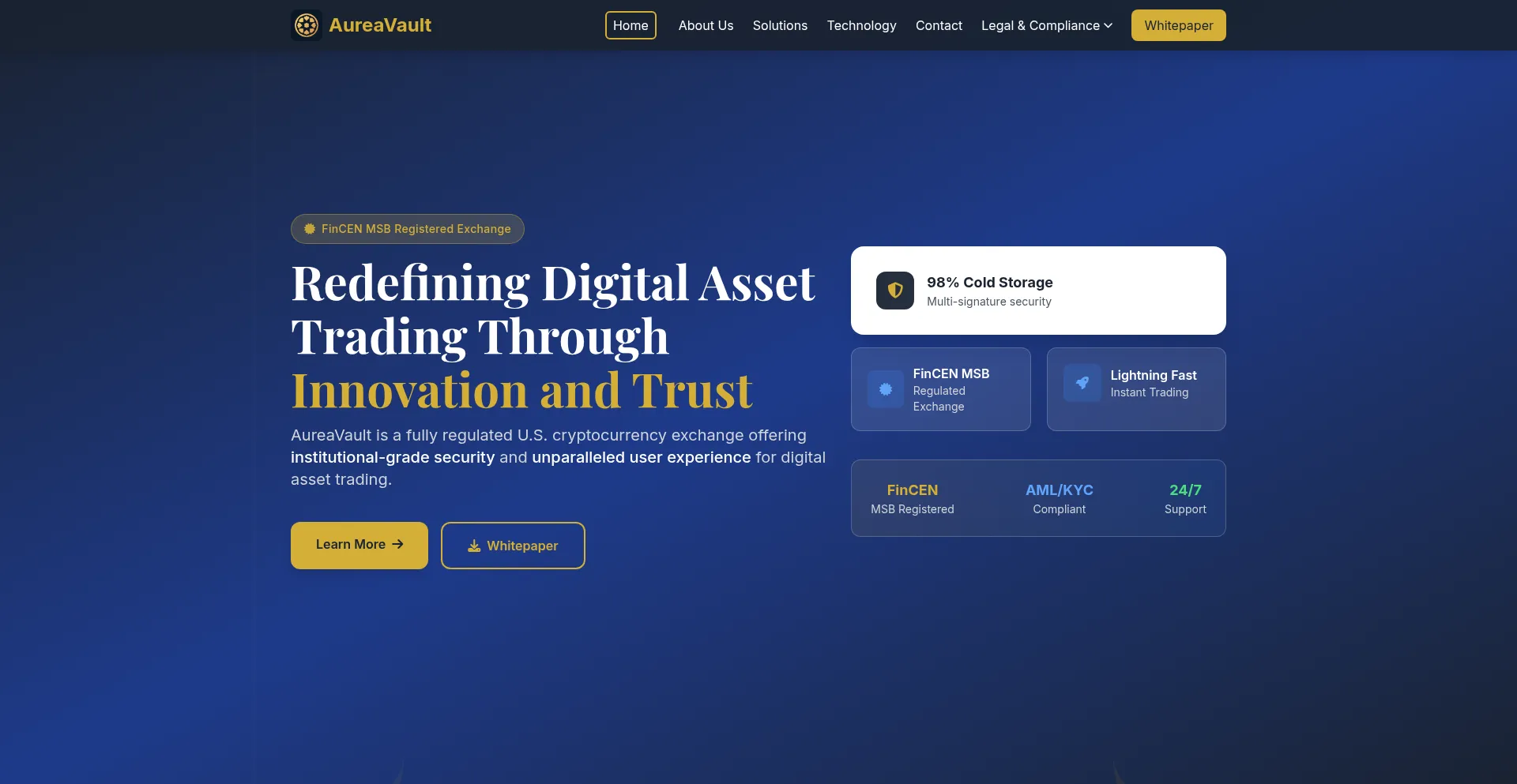 Website screenshot of Aureavault.com