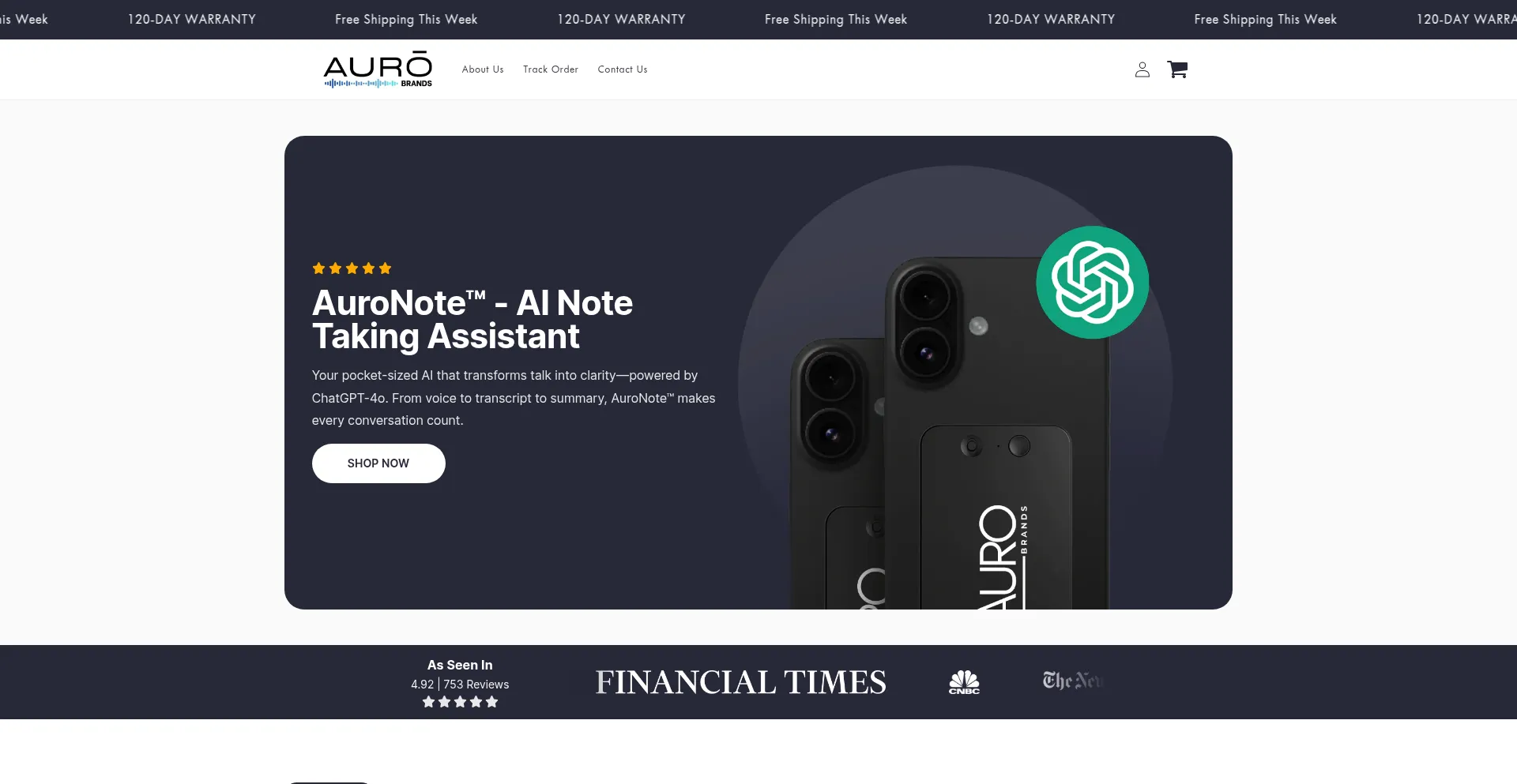 Website screenshot of Aurobrands.com