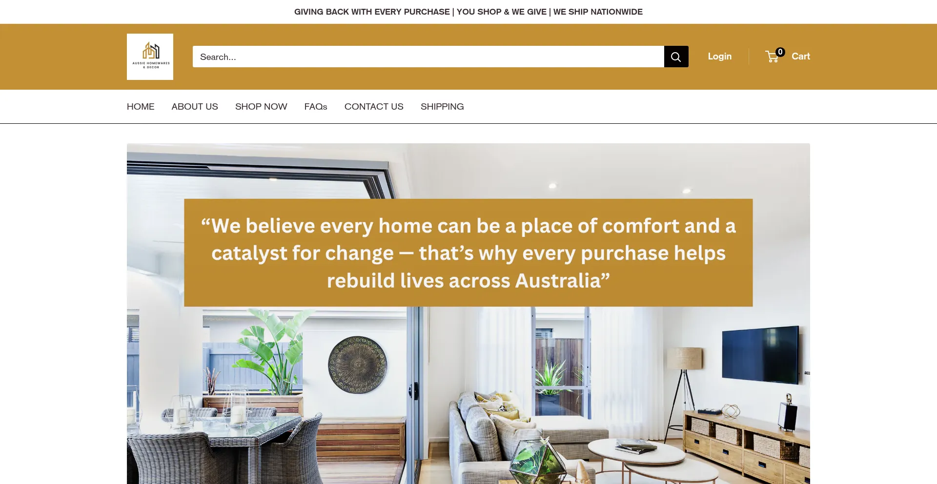 Website screenshot of Aussiehomewares.com.au