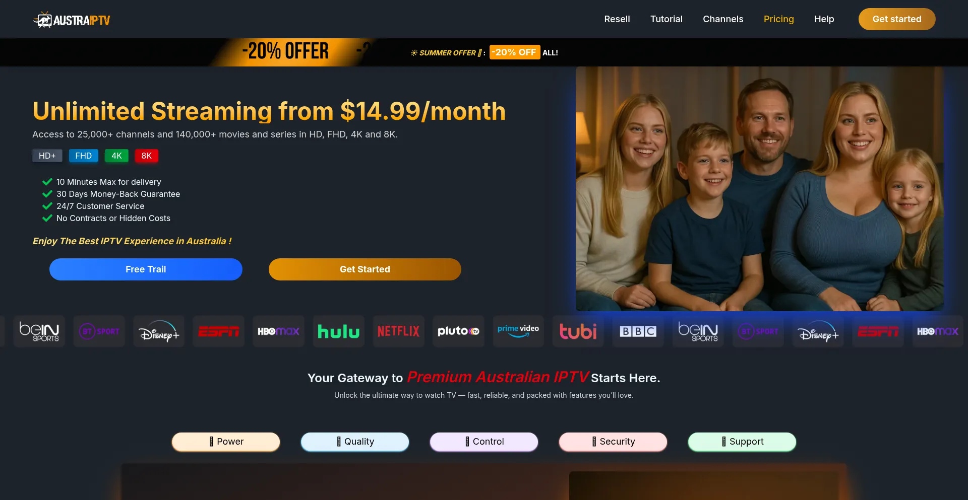 Website screenshot of Austraiptv.com