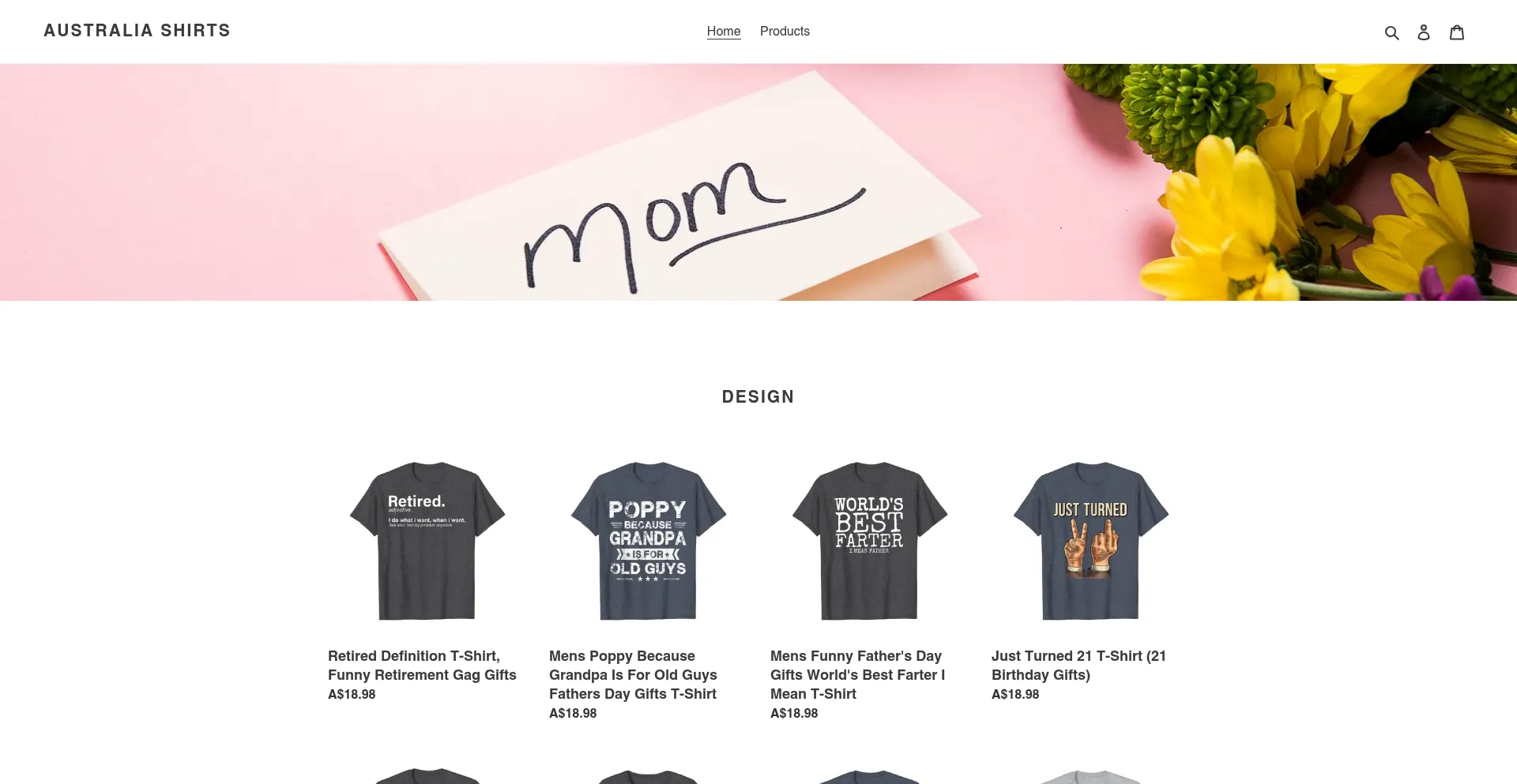 Website screenshot of Australiashirts.com