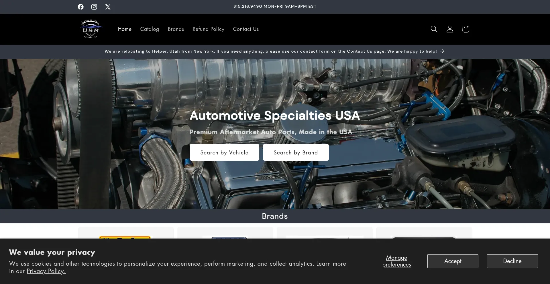 Website screenshot of Automotivespecialtiesusa.shop