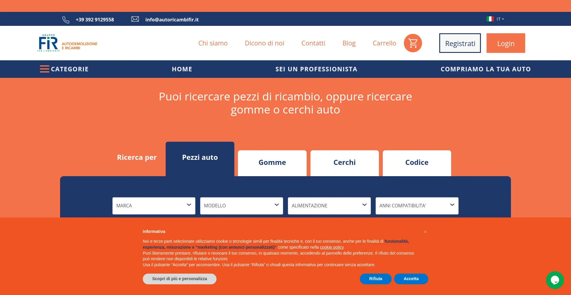 Website screenshot of Autoricambifir.it