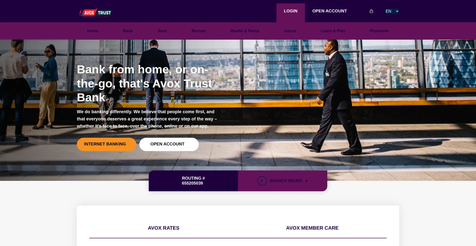 Website screenshot of Avoxtrust.com