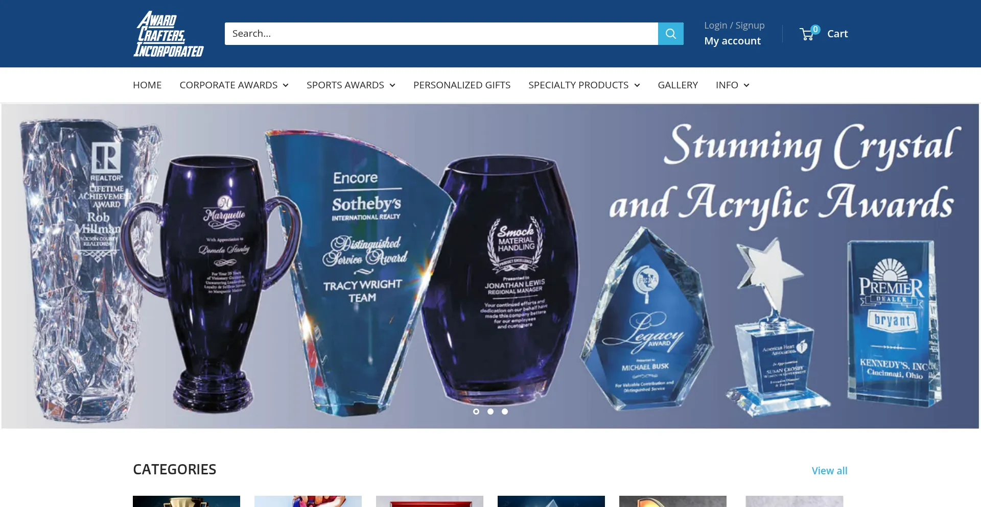 Website screenshot of Awardcrafters.com