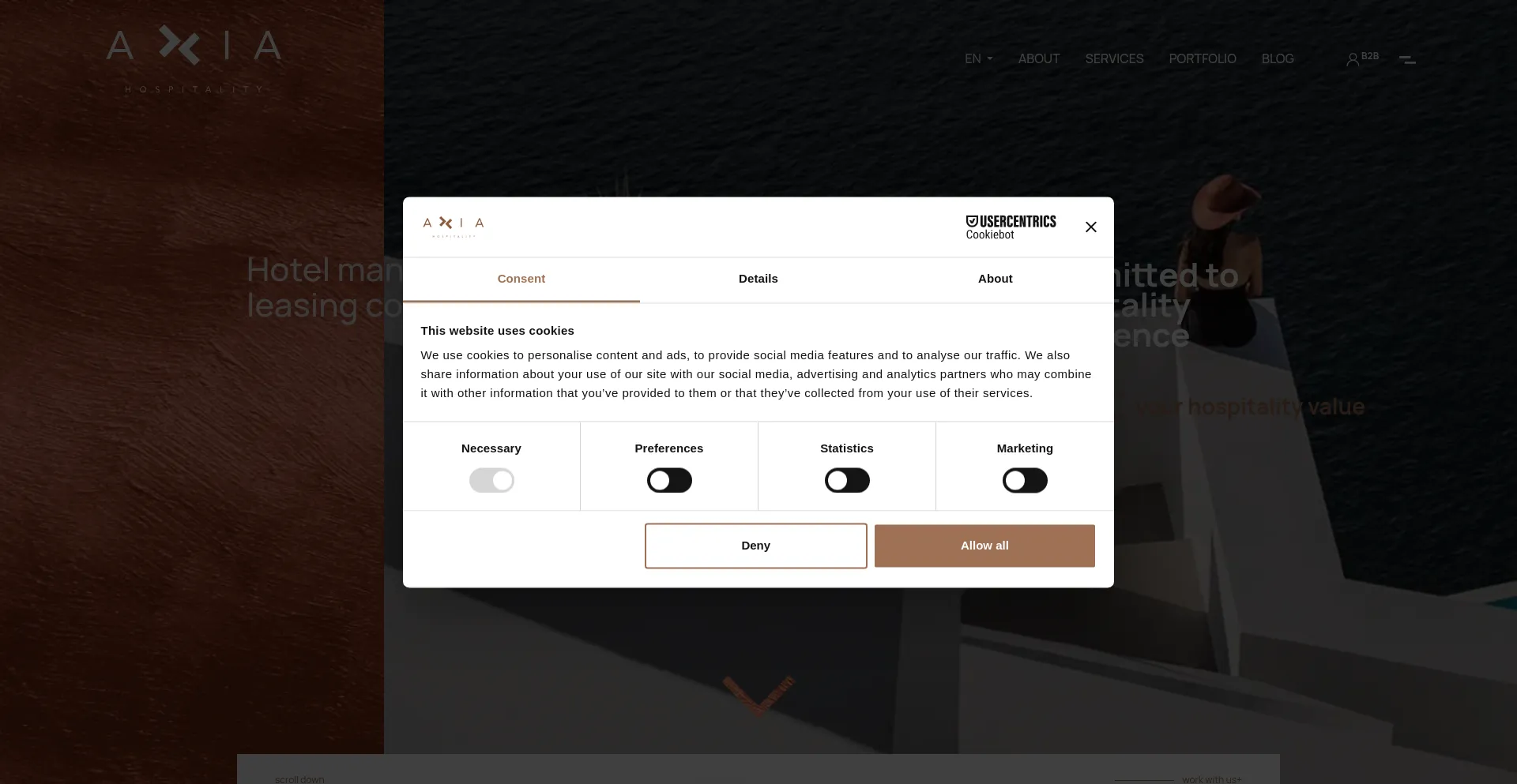 Website screenshot of Axiahospitality.com
