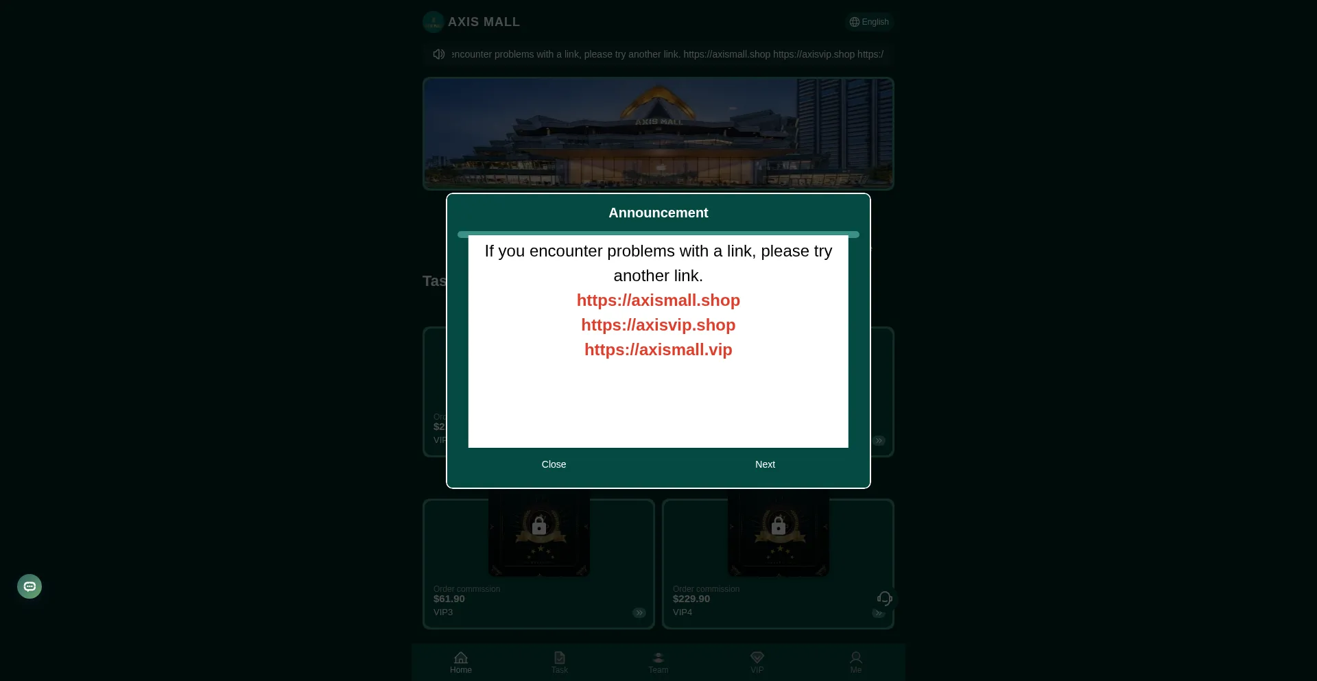 Website screenshot of Axismall.vip