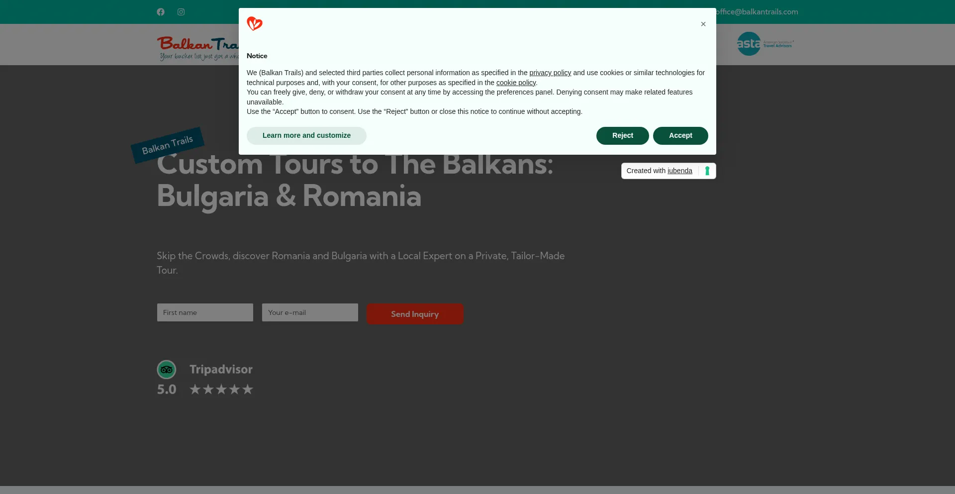 Website screenshot of Balkantrails.com