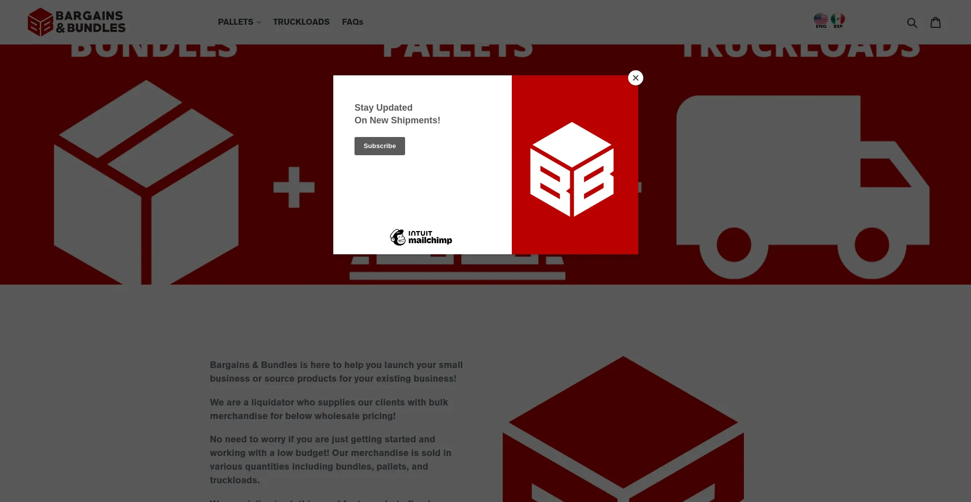 Website screenshot of Bargainsbundles.com