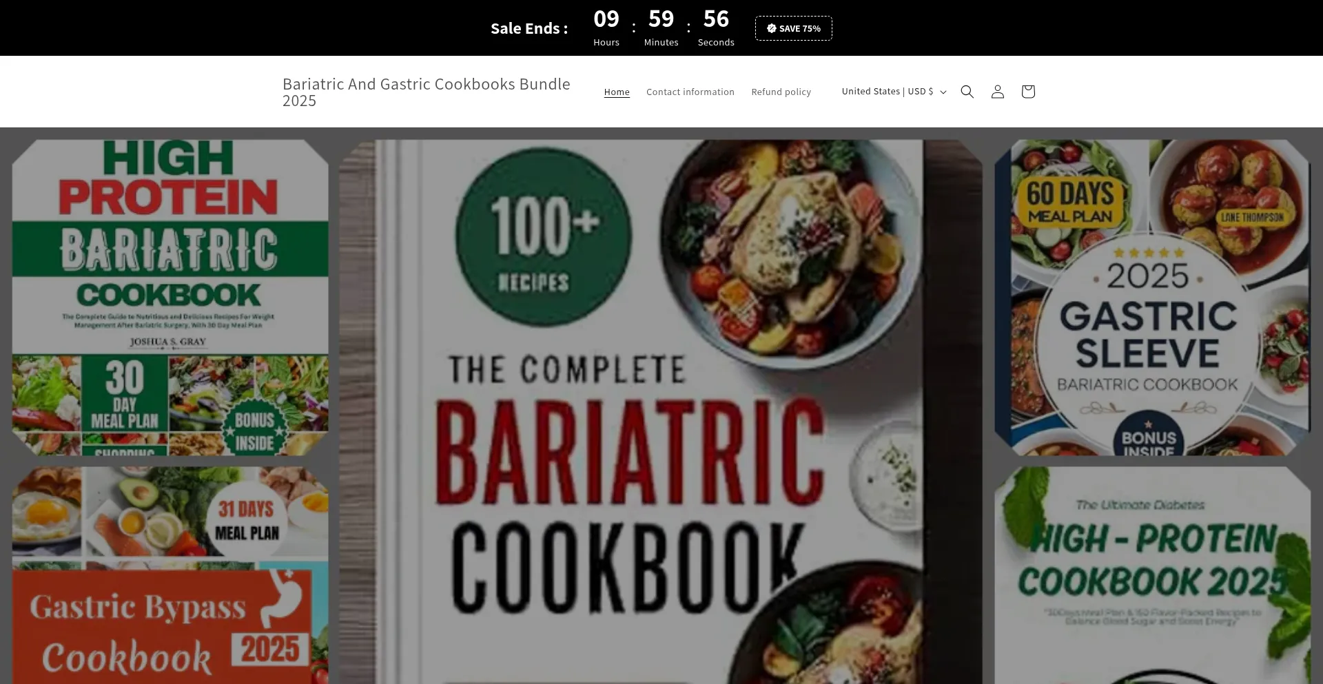 Website screenshot of Bariatricandgastriccookbooksbundles2025.com