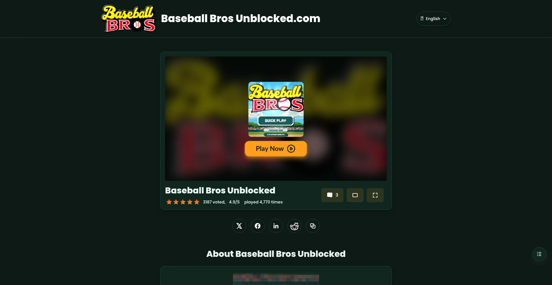 Website screenshot of Baseballbrosunblocked.com