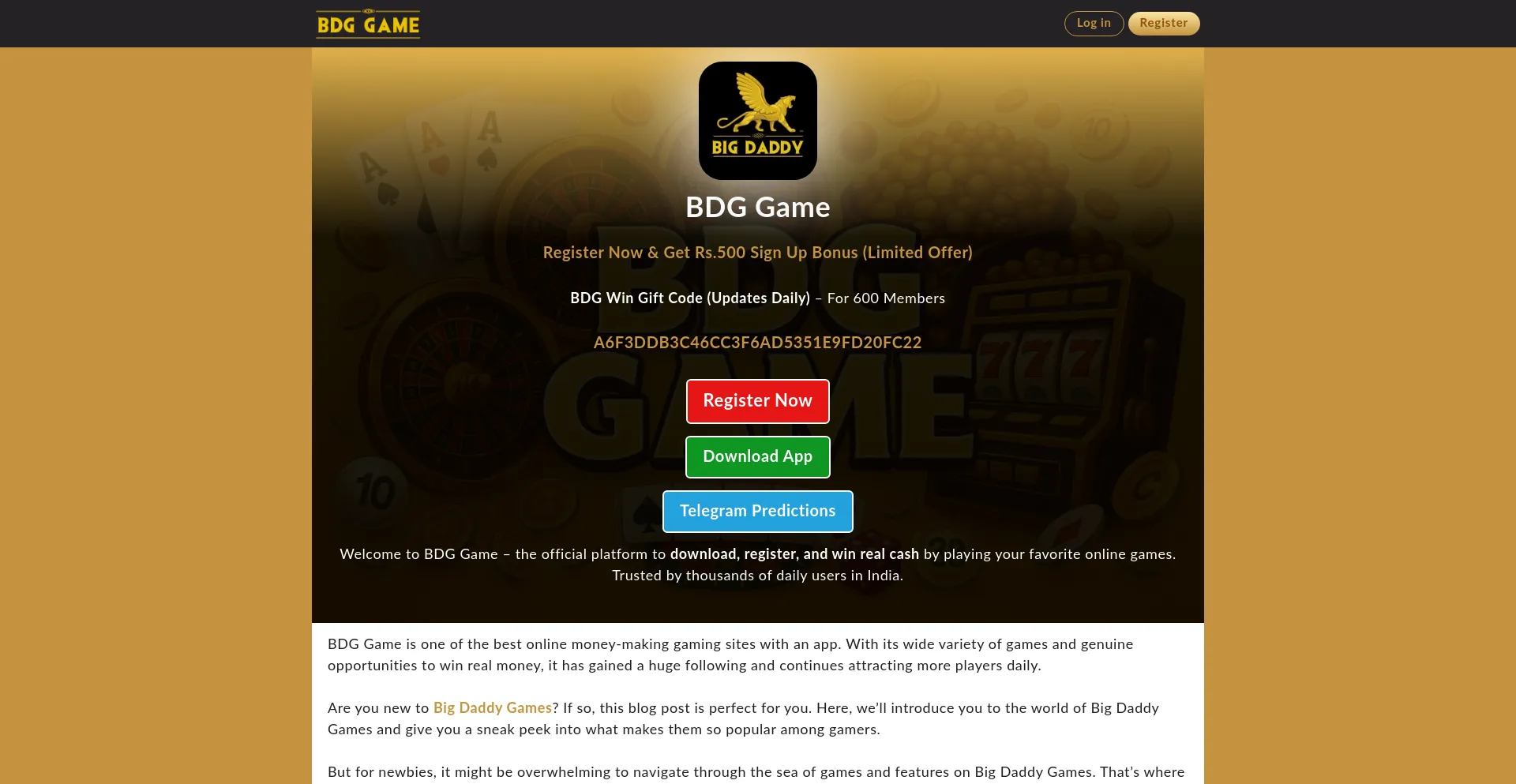 Website screenshot of Bdggame.games