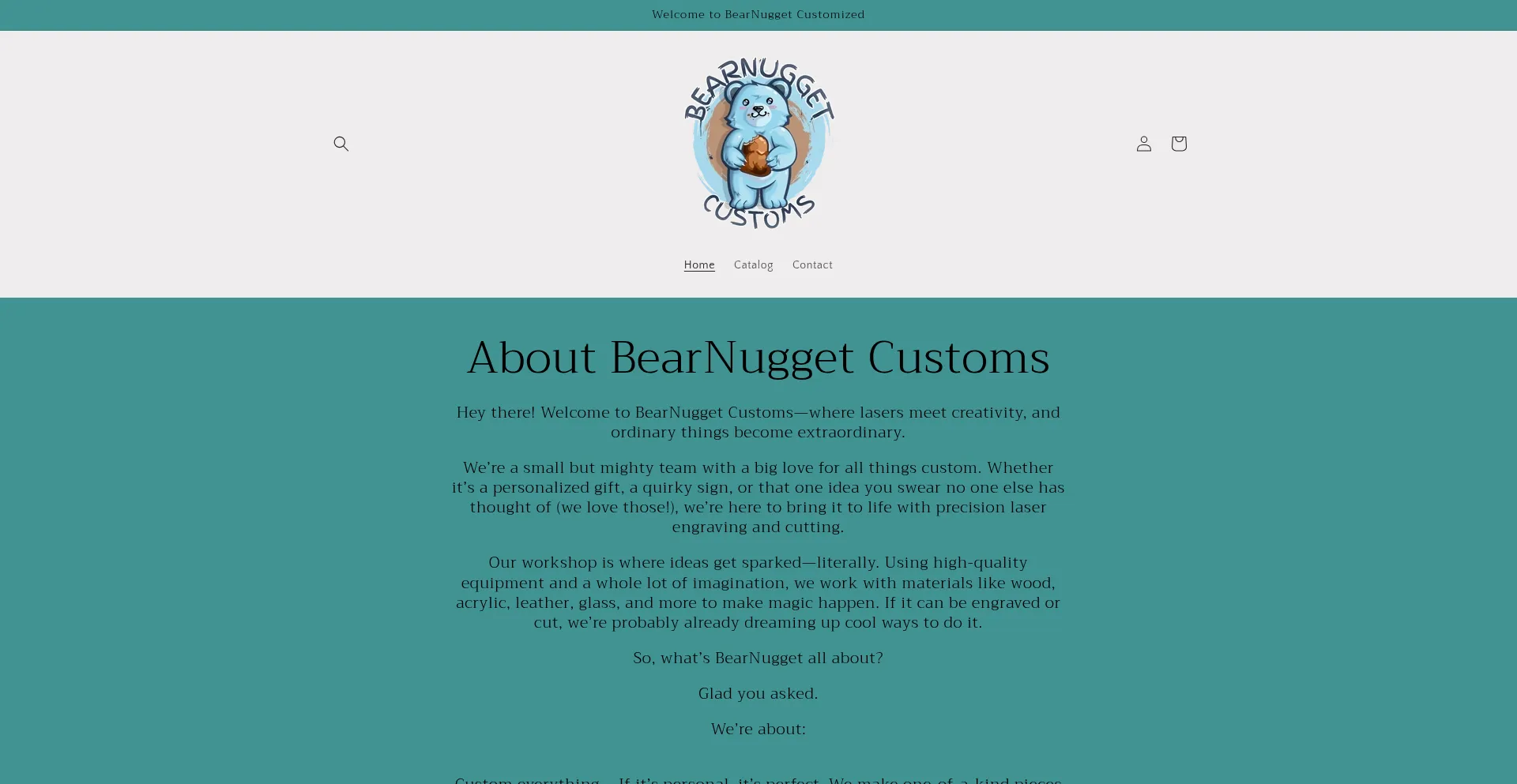 Website screenshot of Bearnuggetcustoms.myshopify.com