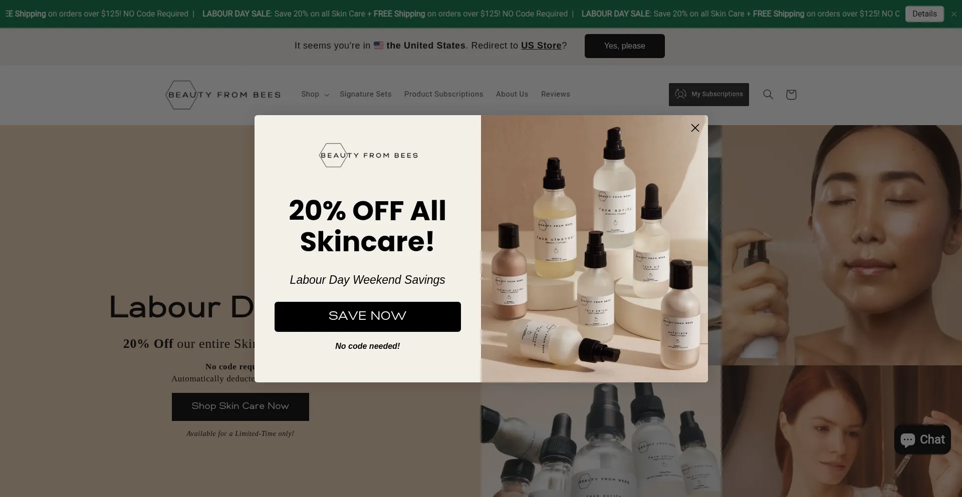 Website screenshot of Beautyfrombees.ca