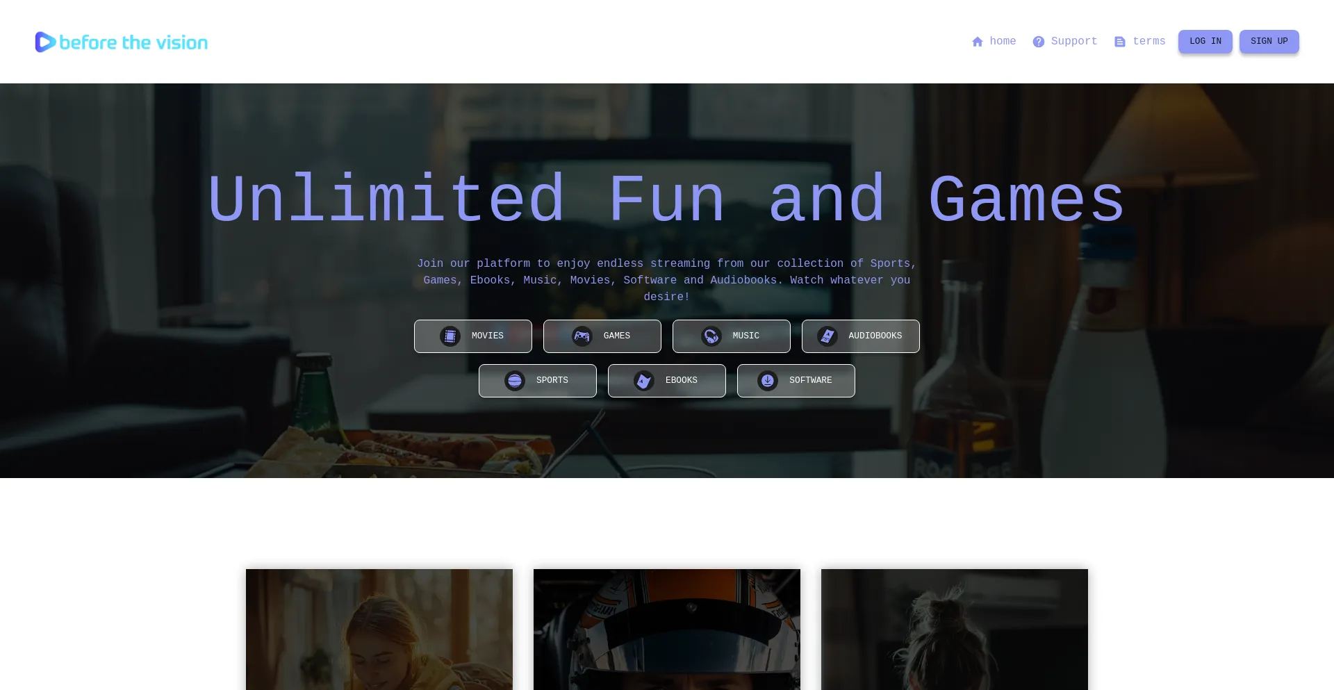 Website screenshot of Beforethevision.xyz