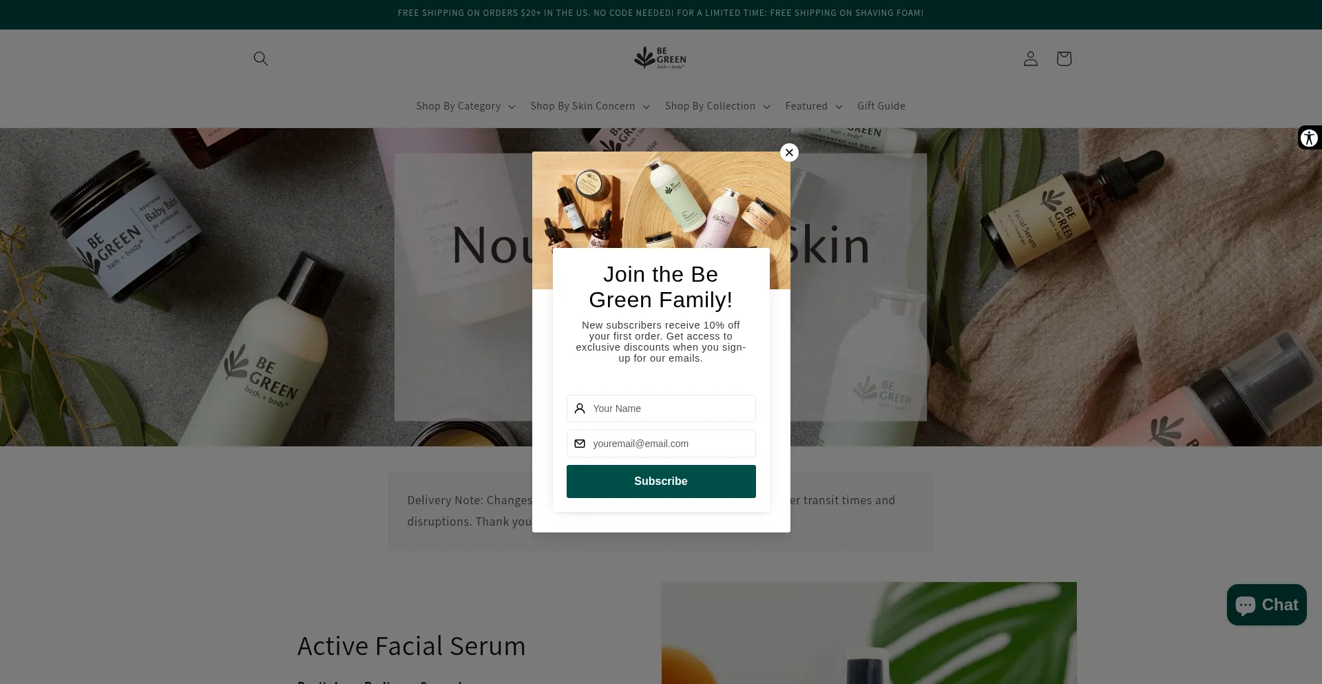 Website screenshot of Begreenbathandbody.com