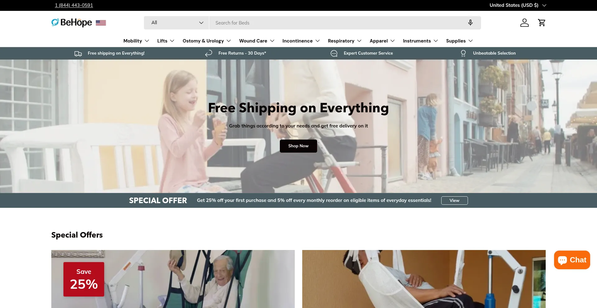 Website screenshot of Behope.com