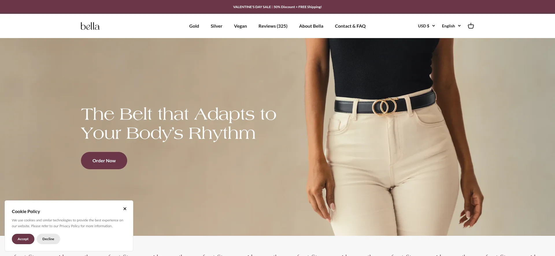 Website screenshot of Bellabelts.com