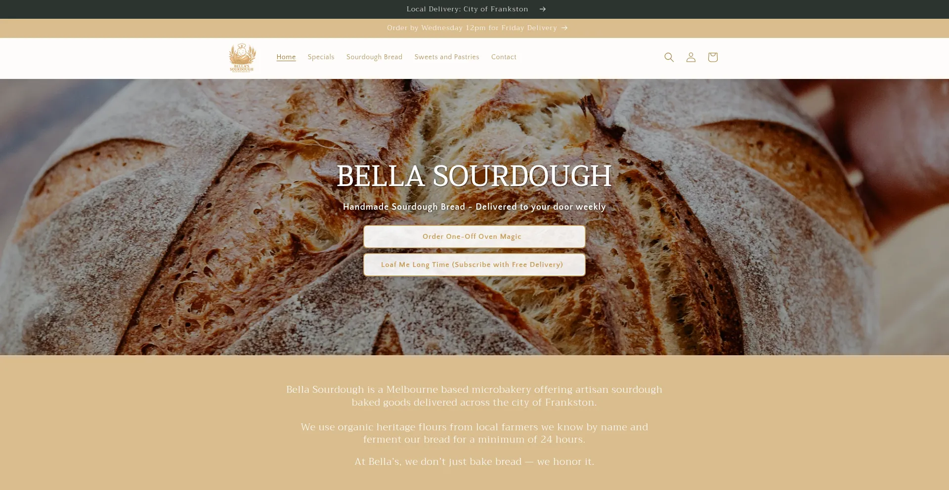 Website screenshot of Bellasourdough.com.au