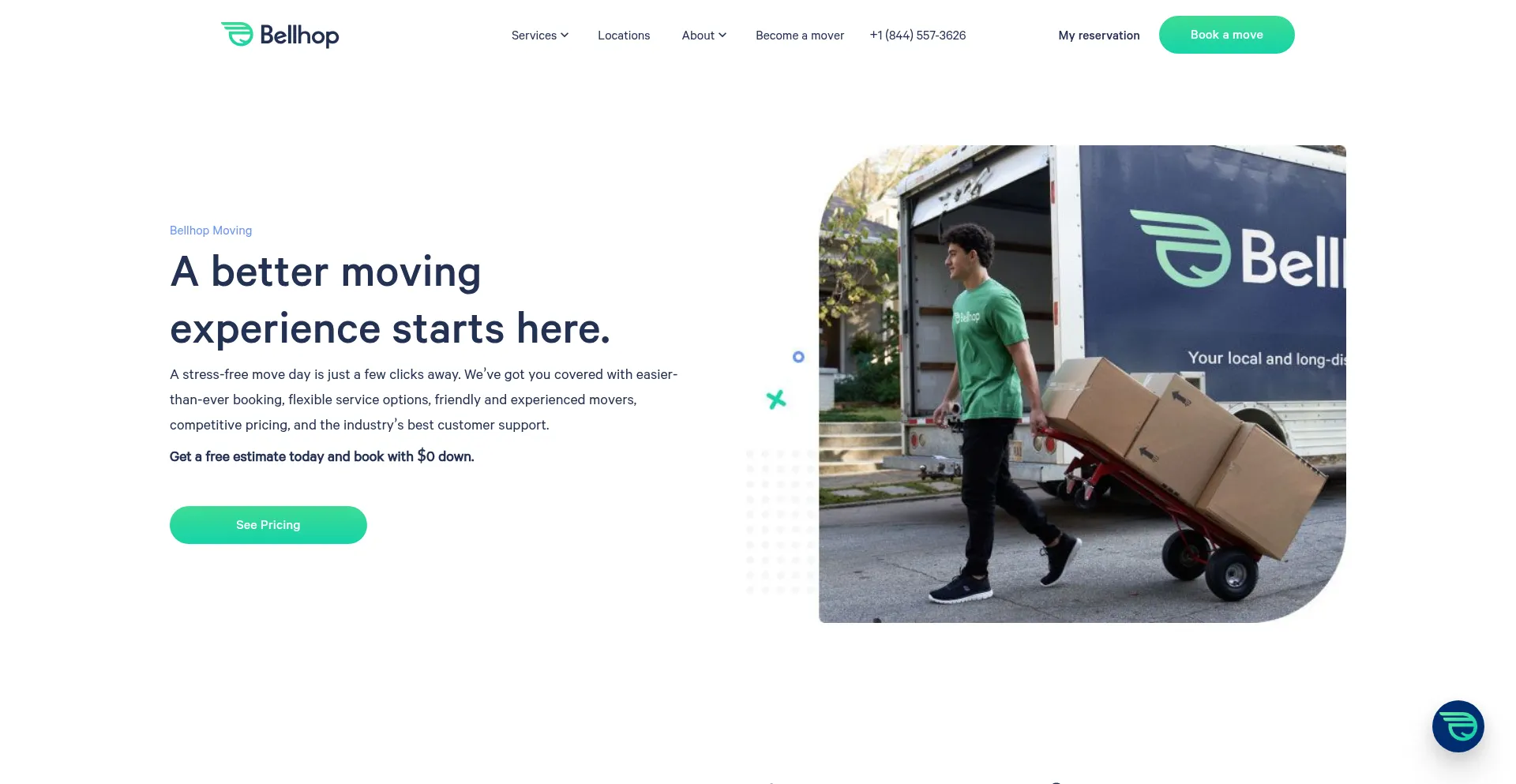 Website screenshot of Bellhop.com