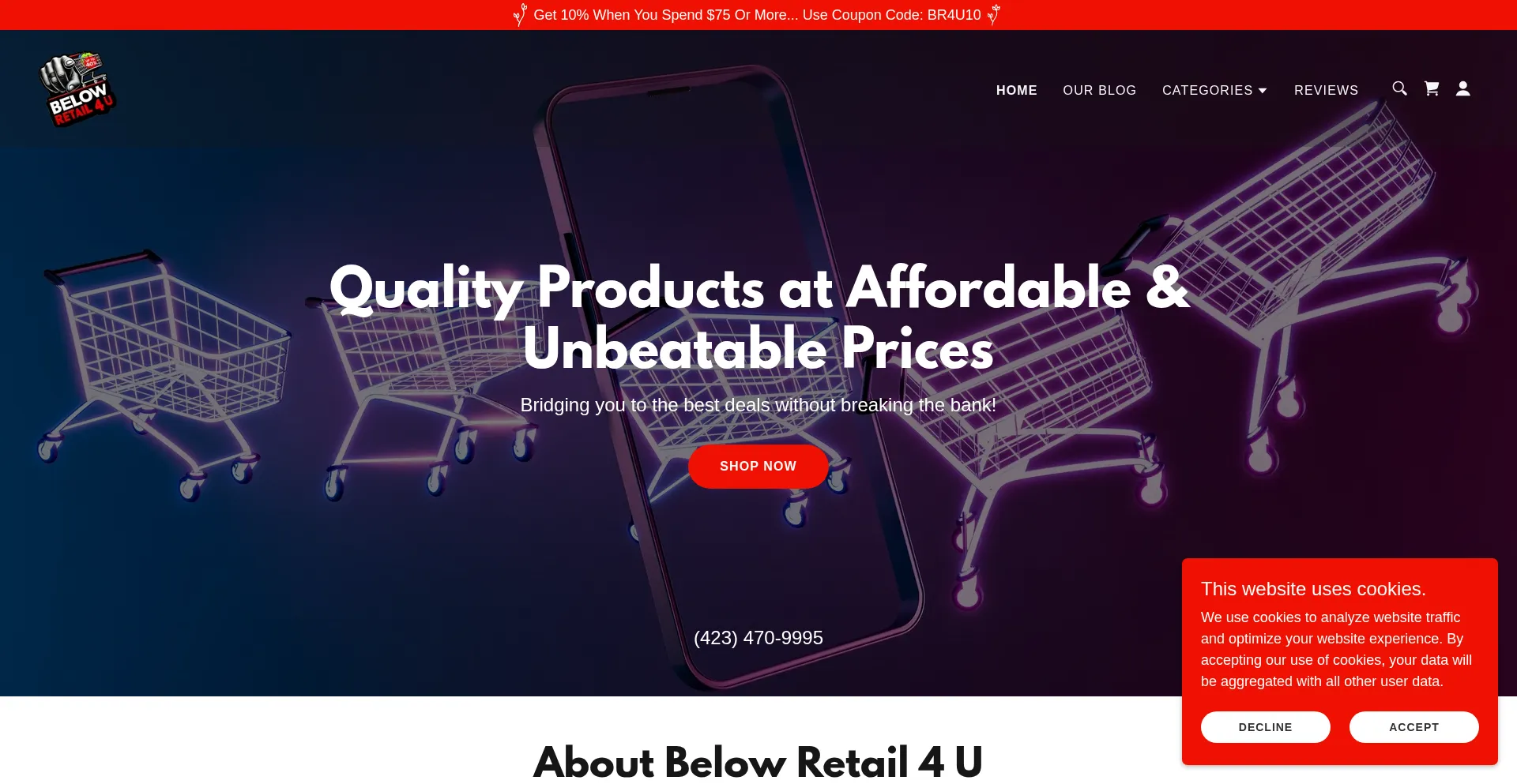 Website screenshot of Belowretail4u.com