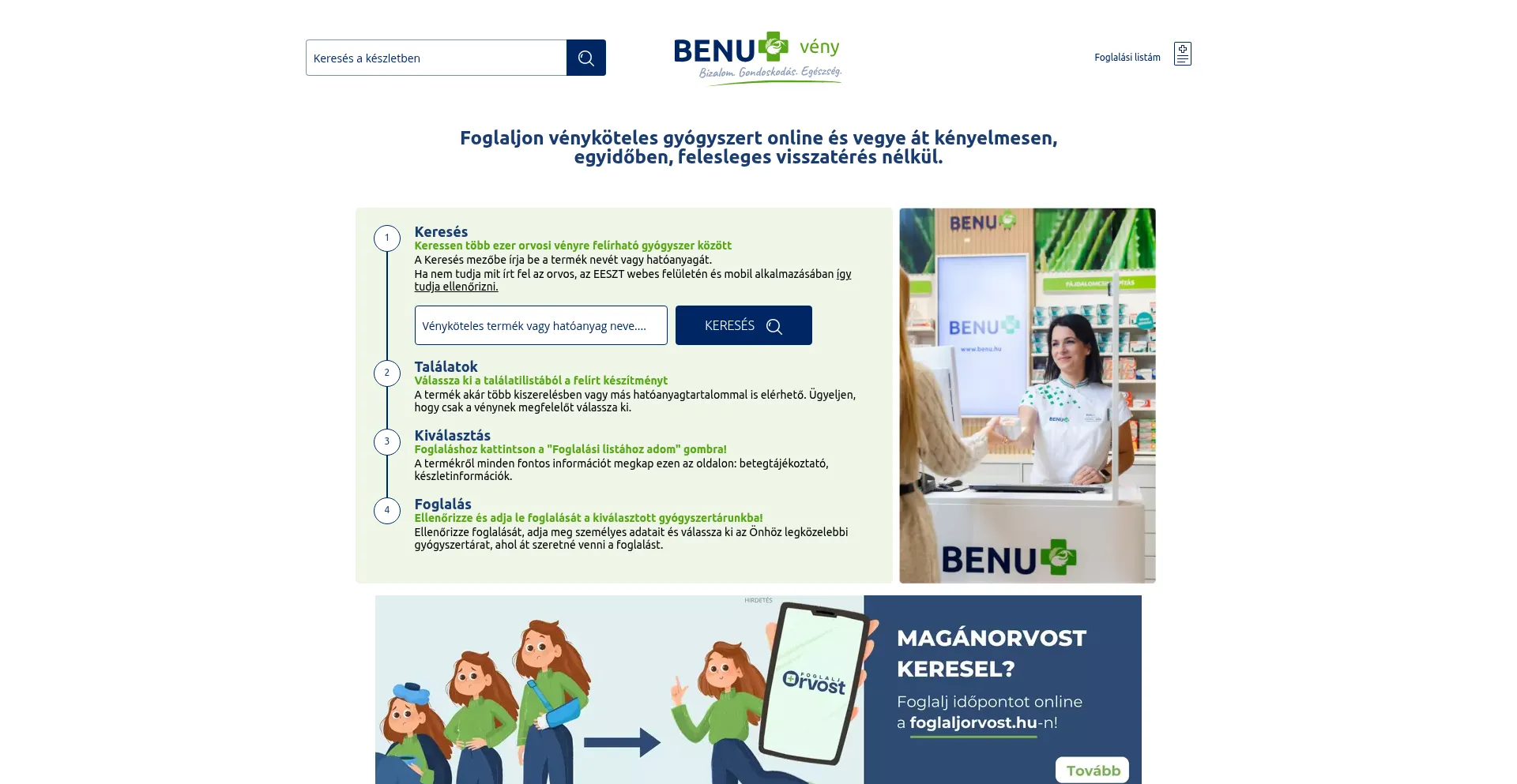 Website screenshot of Benuveny.hu
